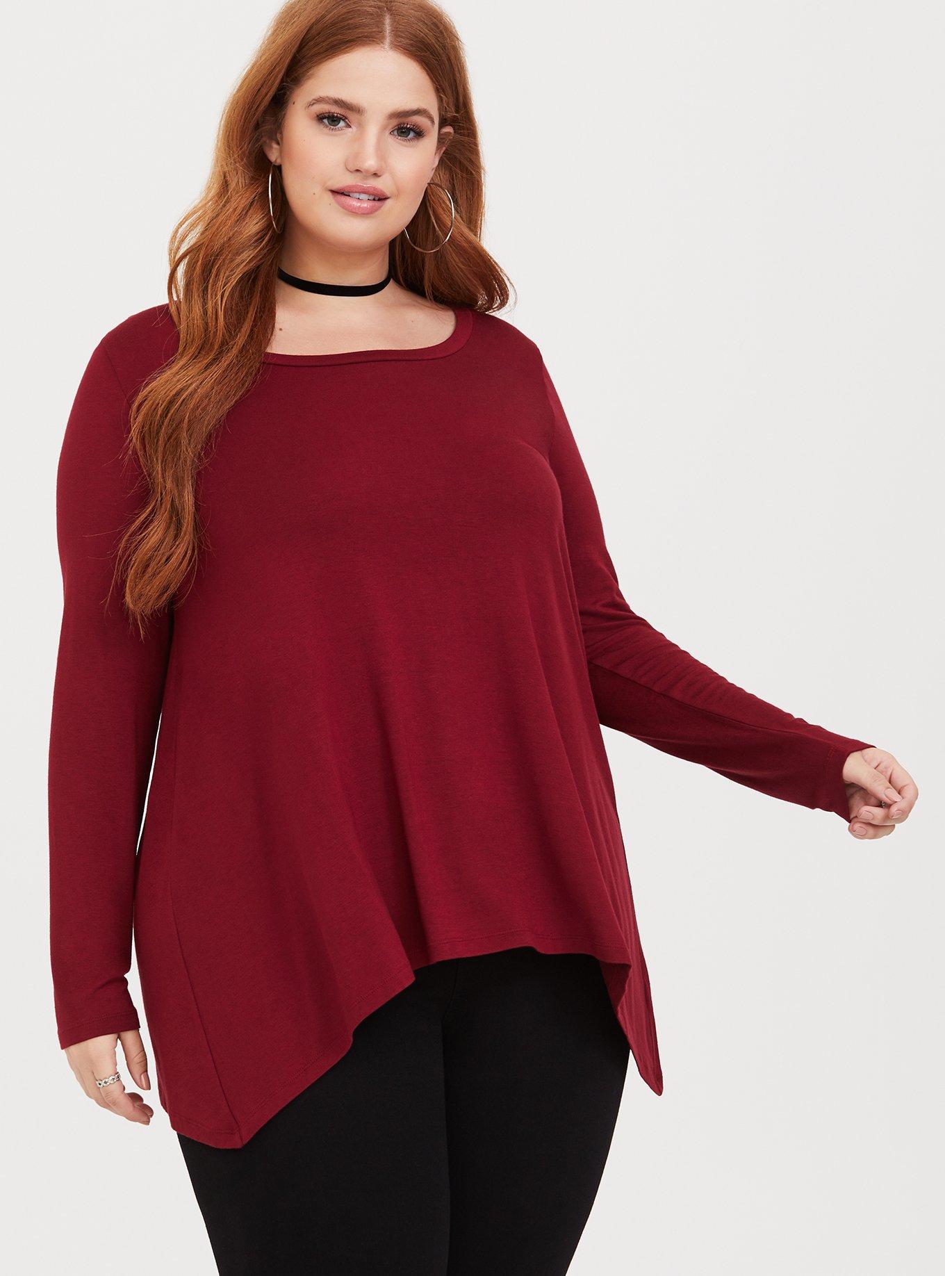 Plus Size Super Soft Red Lace Inset Tee, RED FERN, alternate