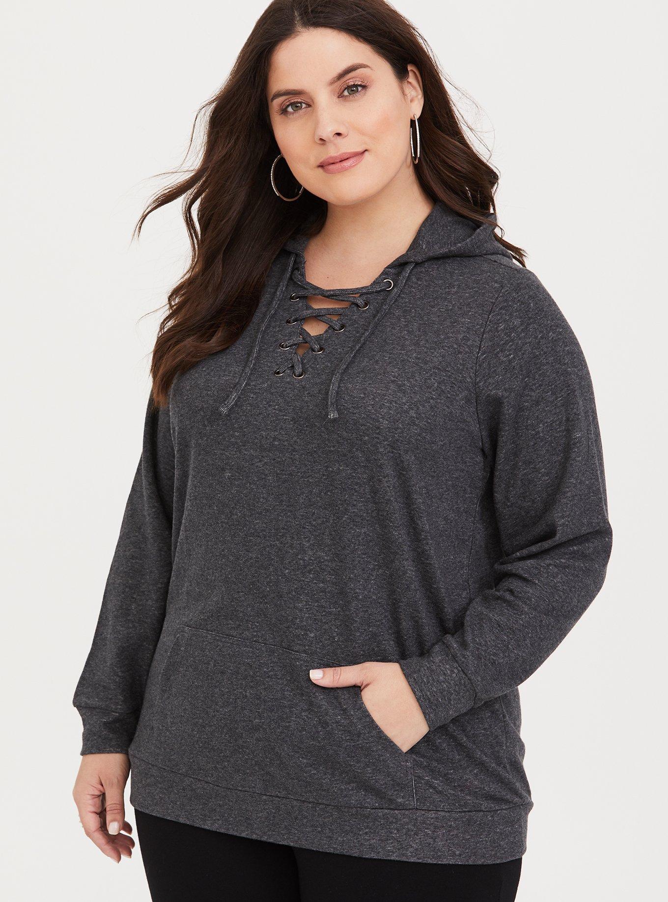Plus Size - Grey Crisscross Hooded Sweater - Torrid