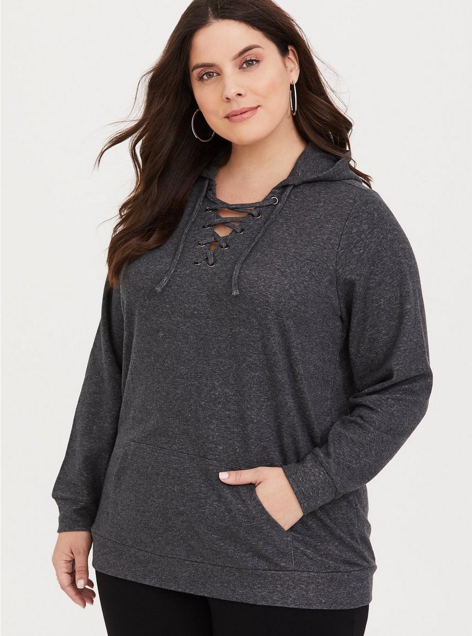 Plus Size - Grey Crisscross Hooded Sweater - Torrid