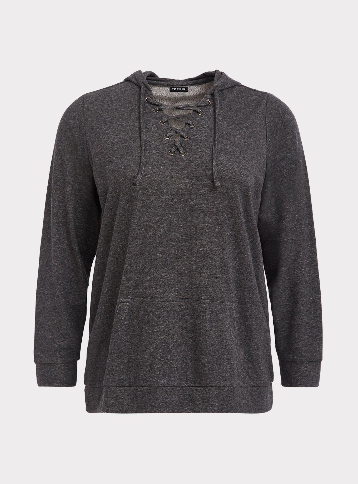 Grey Crisscross Hooded Sweater, , hi-res