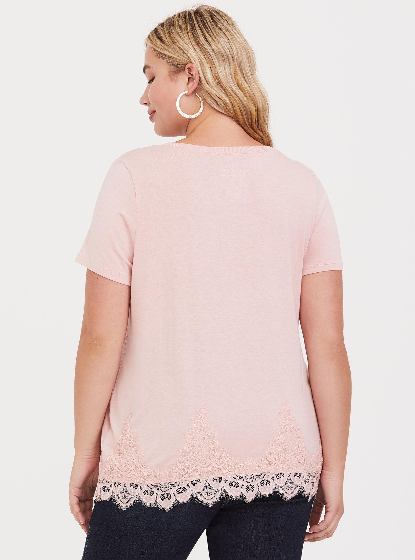 Plus Size Super Soft Pink Lace Tee, HAUTE PINK, alternate