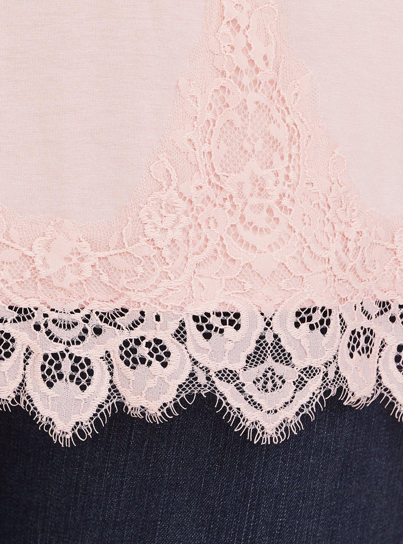 Plus Size Super Soft Pink Lace Tee, HAUTE PINK, alternate