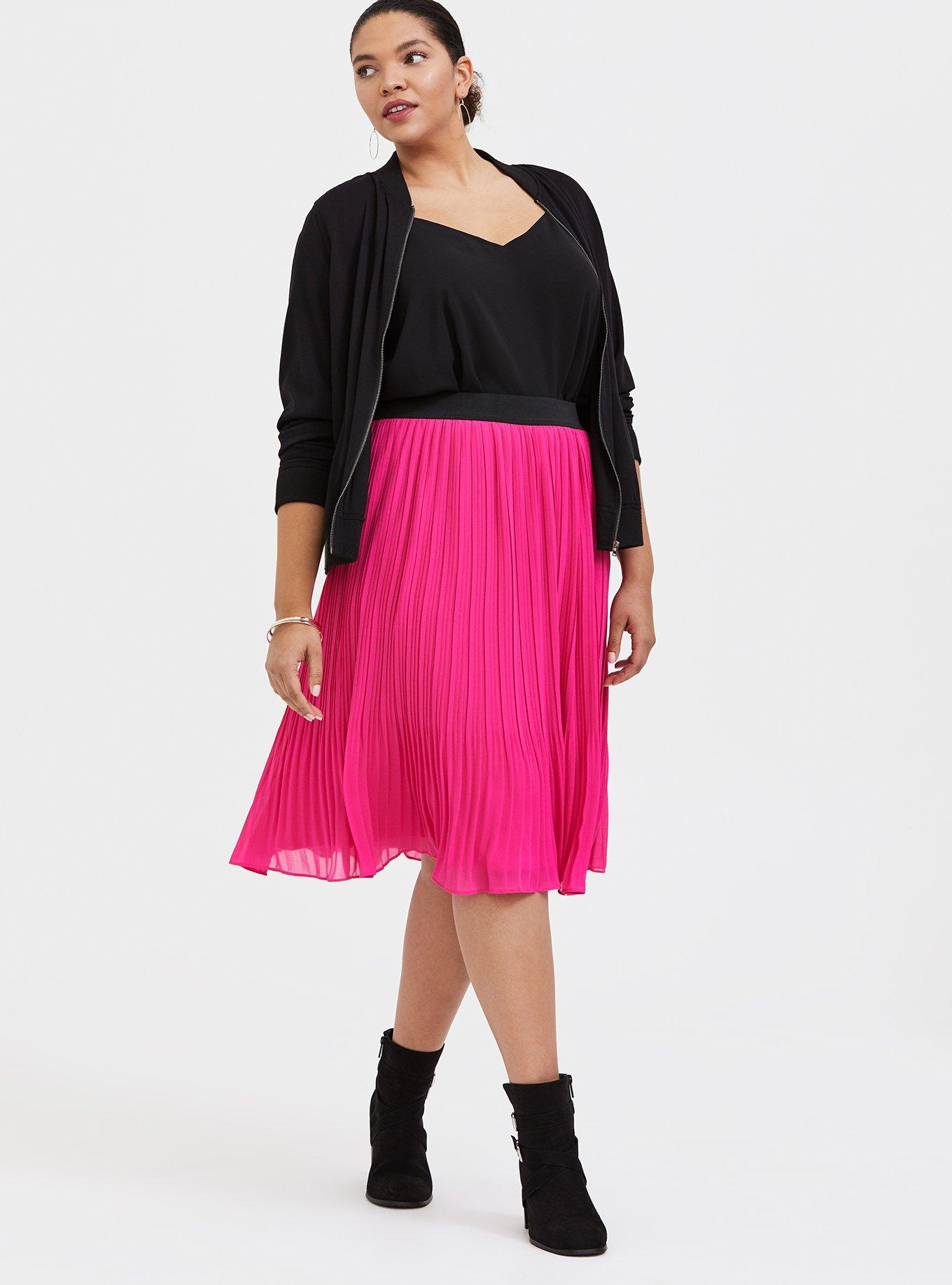 Plus Pink Pleated Midi Skirt, Plus Size