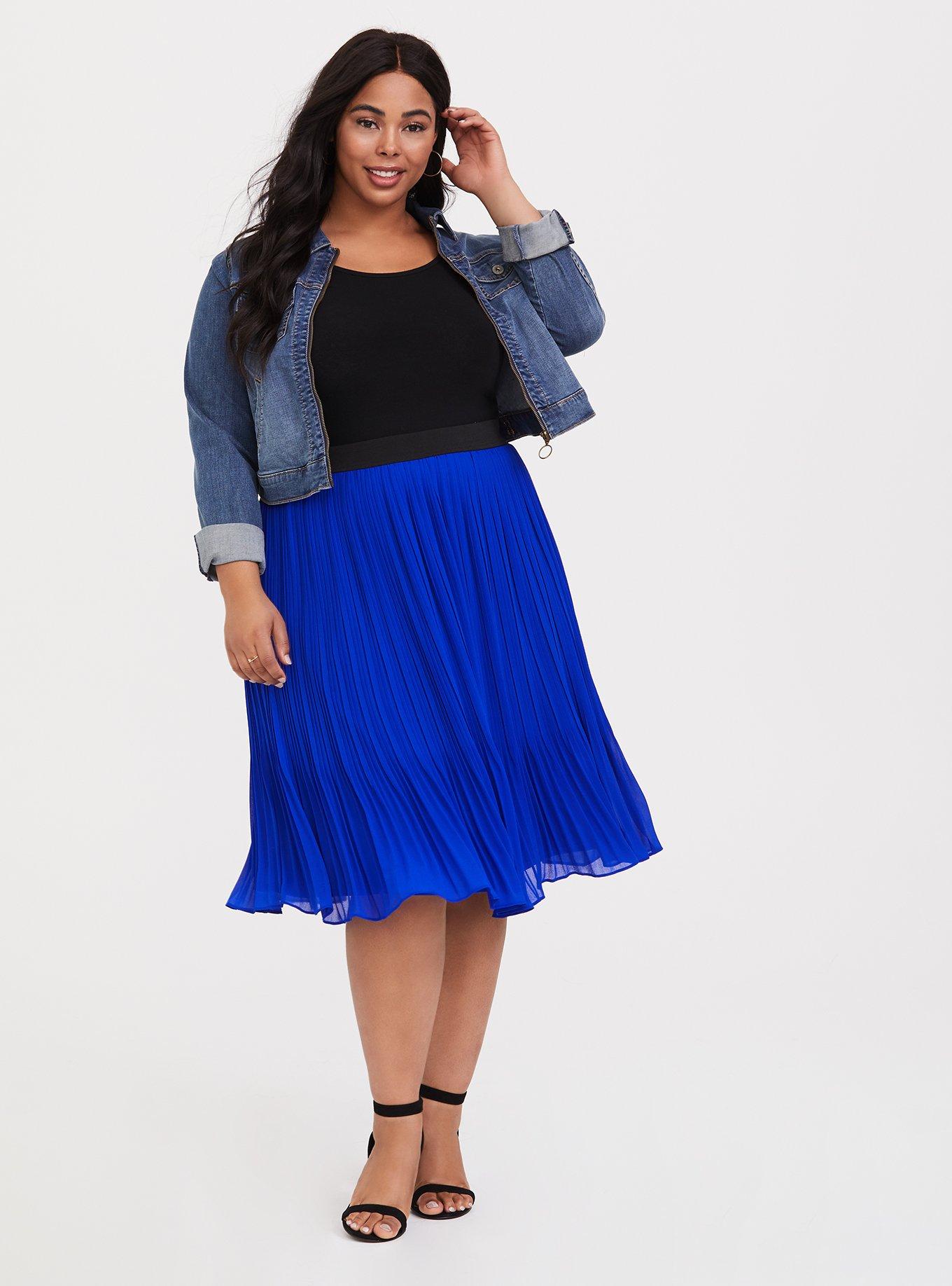 Midi Chiffon Pleated Skirt, BLUE, alternate