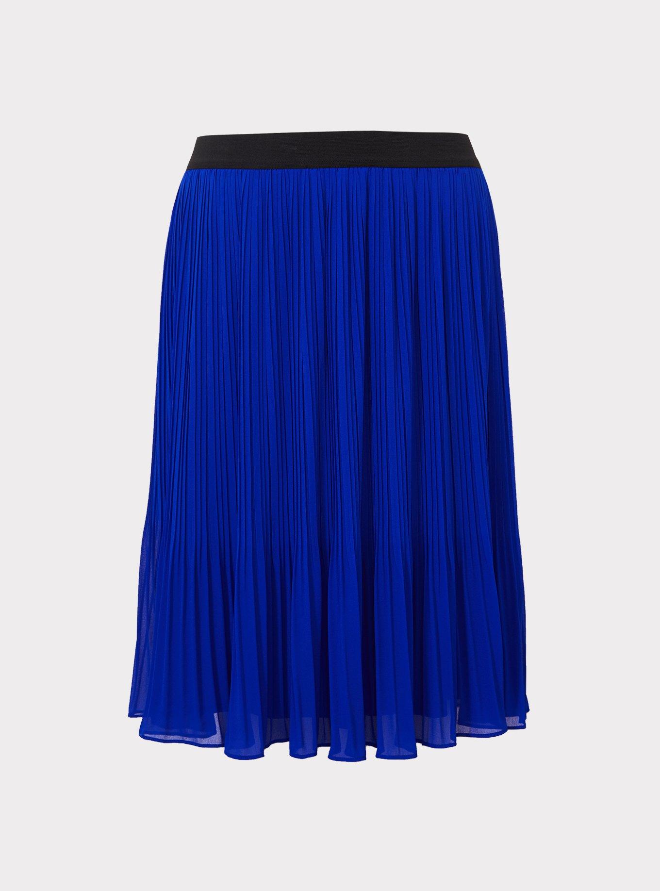 Midi Chiffon Pleated Skirt, BLUE, hi-res