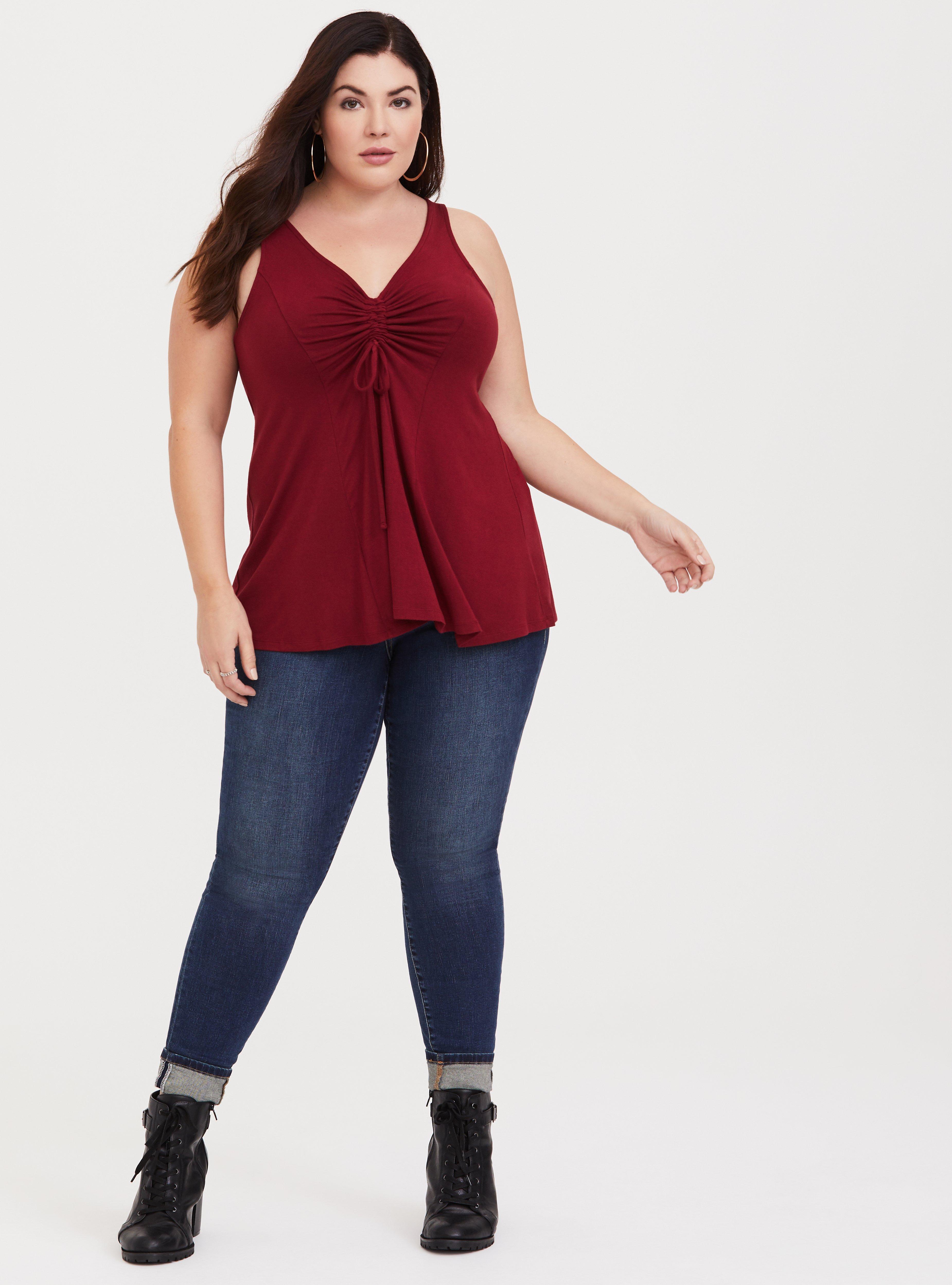 Plus Size Super Soft Red Cinched Tank, RED FERN, alternate