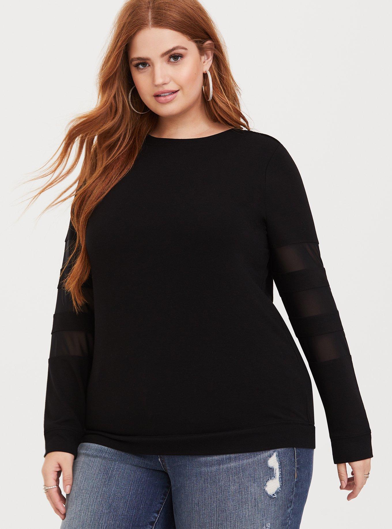 Plus Size Black Mesh Sleeve Sweatshirt Torrid