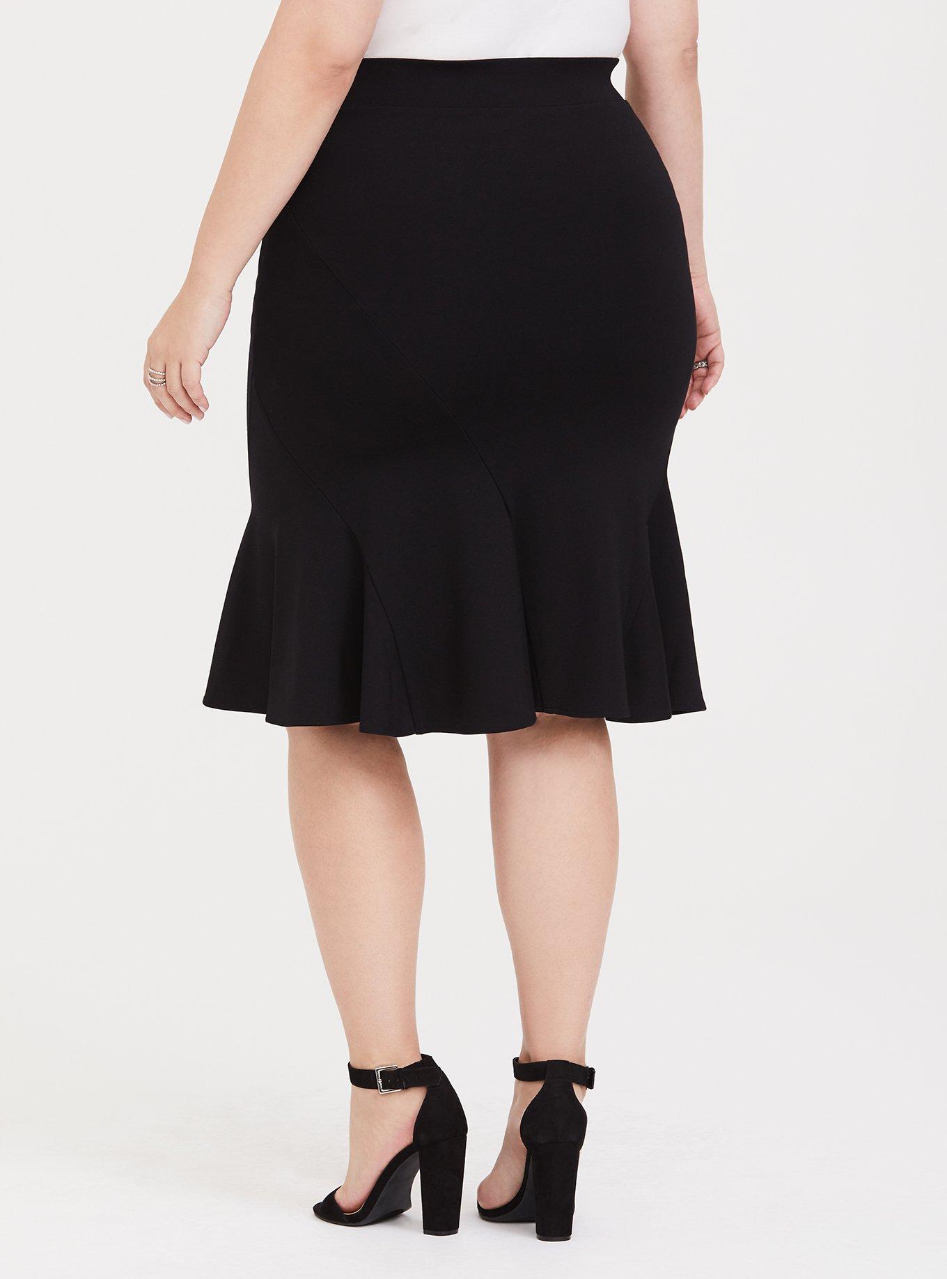 Midi Studio Luxe Ponte Flounce Pencil Skirt, DEEP BLACK, alternate