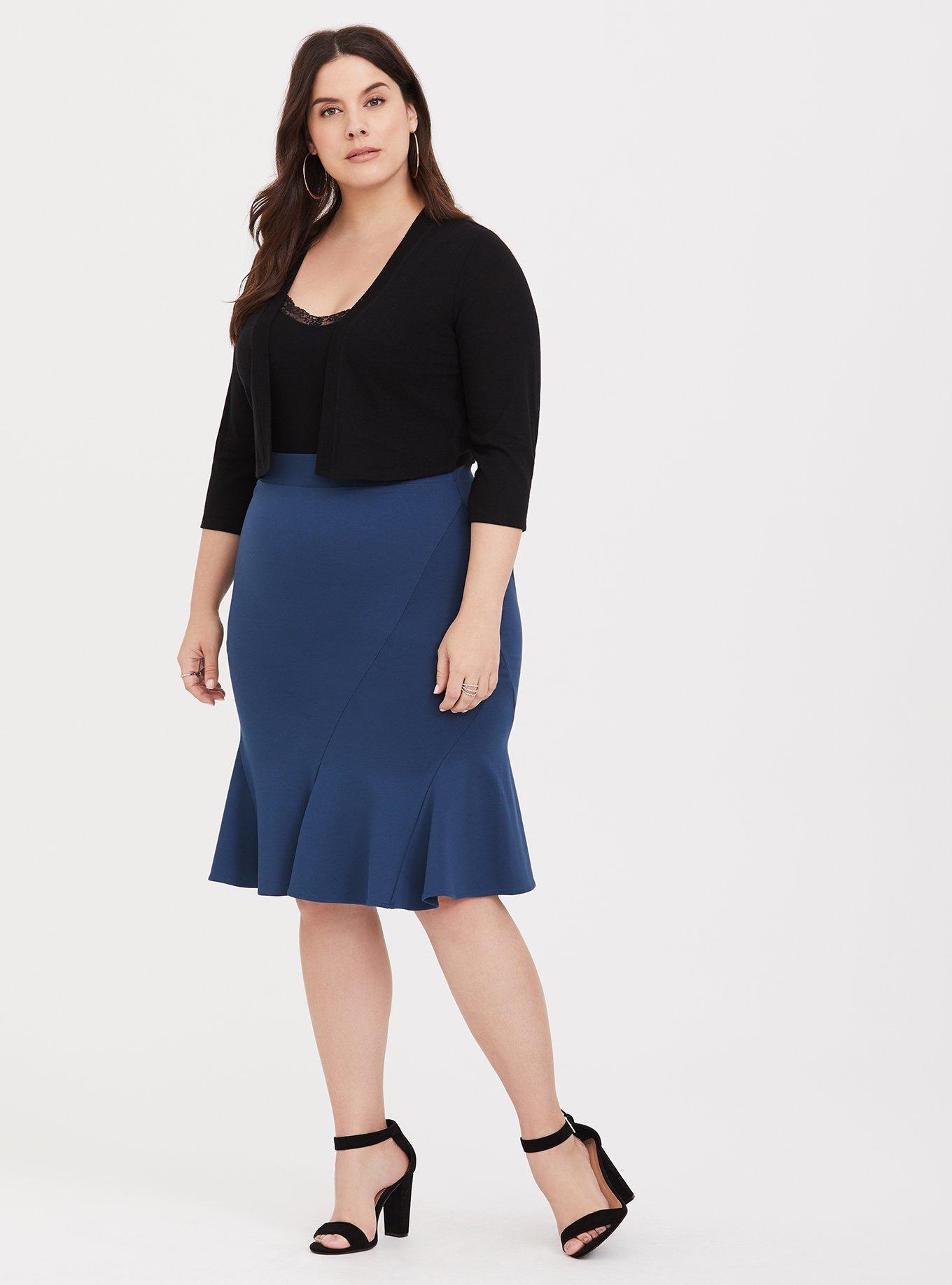 Plus Size - Midi Studio Luxe Ponte Flounce Pencil Skirt - Torrid