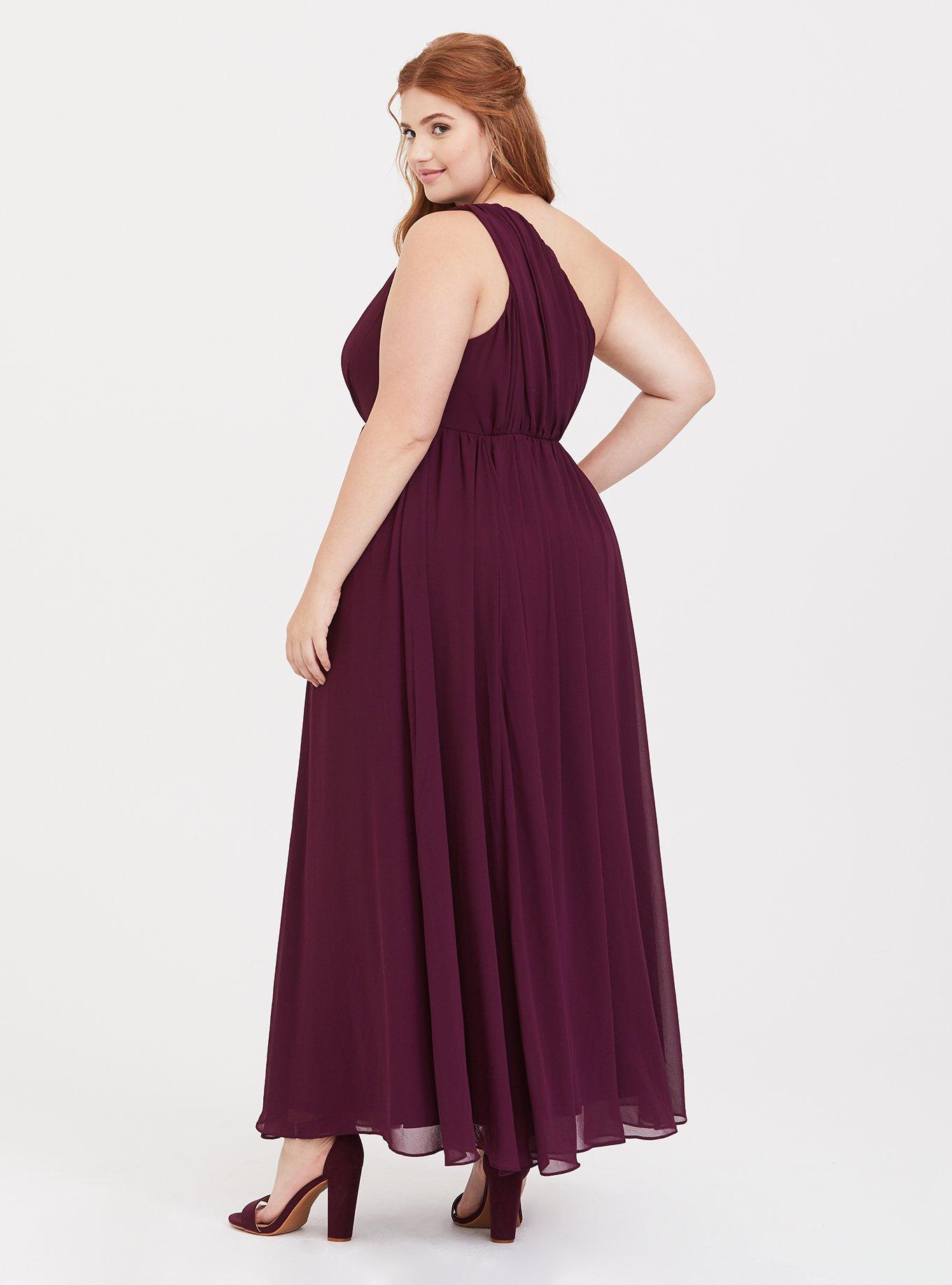 Special Occasion Burgundy One Shoulder Chiffon Gown, DEEP MERLOT, alternate