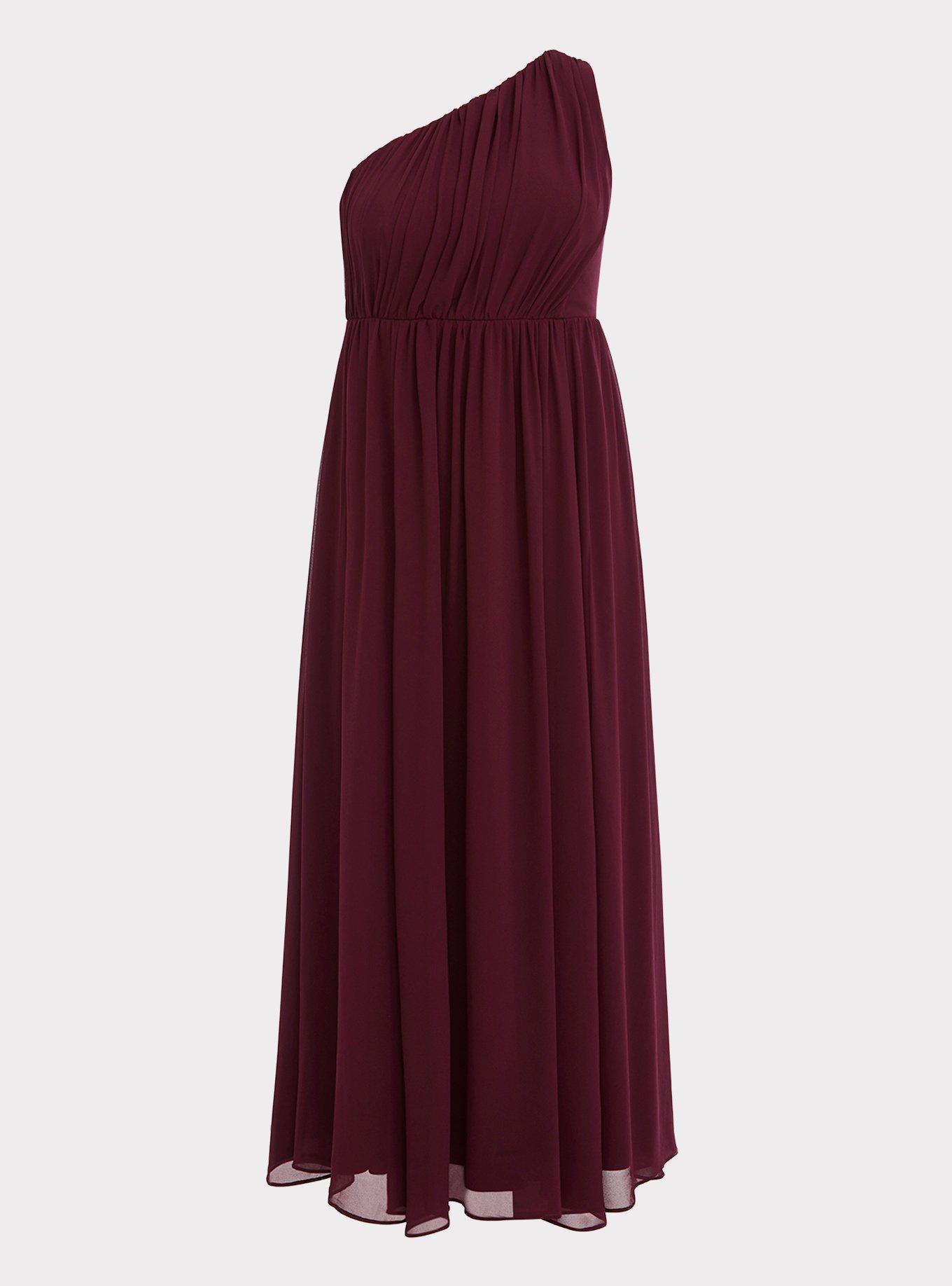 One Shoulder CASCADE SKIRT Chiffon Gowns Burgundy