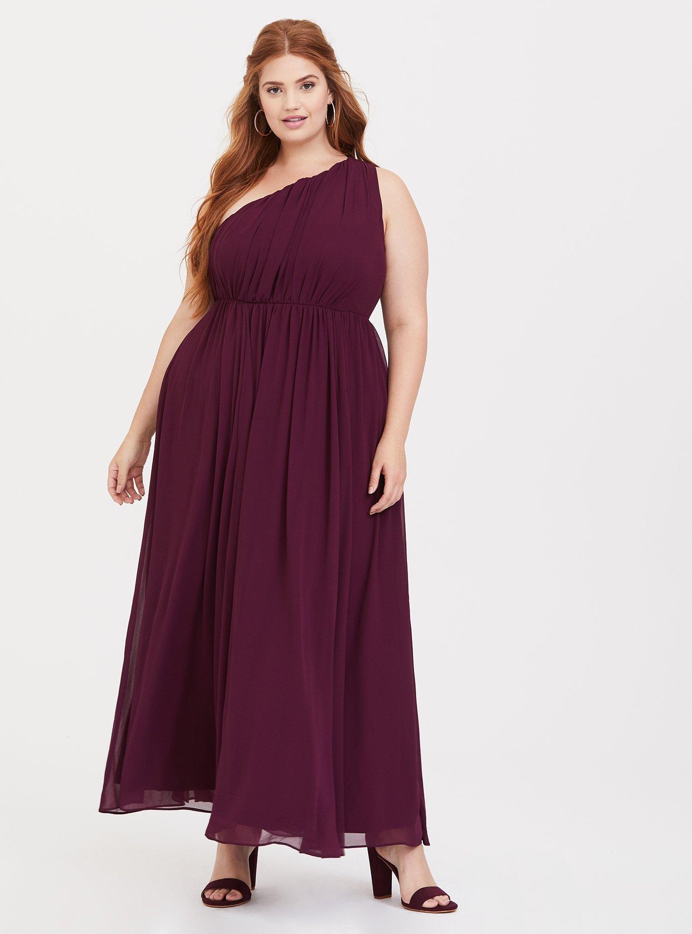 Special Occasion Burgundy One Shoulder Chiffon Gown, DEEP MERLOT, hi-res