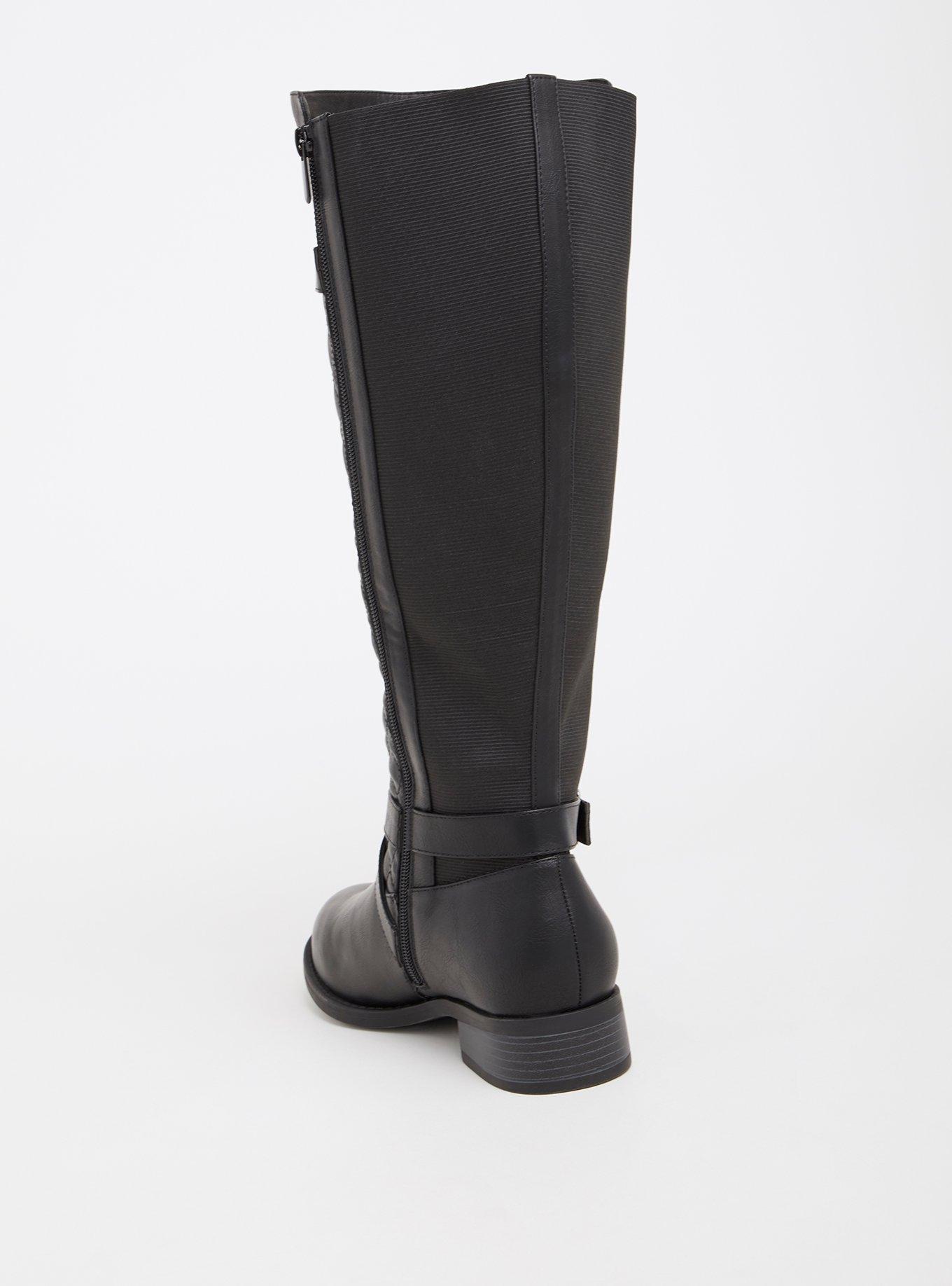 Plus Size Quilted Flat Knee Boot (WW), BLACK, alternate