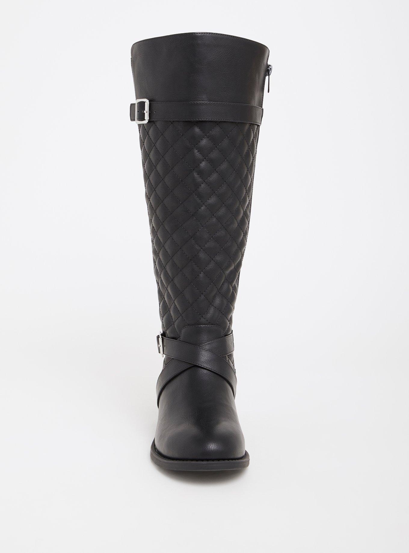 Plus Size Quilted Flat Knee Boot (WW), BLACK, alternate