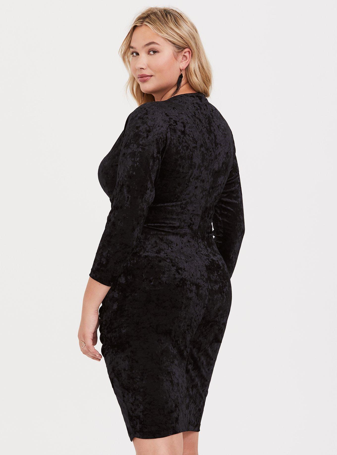 Plus Size Black Velvet Bodycon Dress, DEEP BLACK, alternate