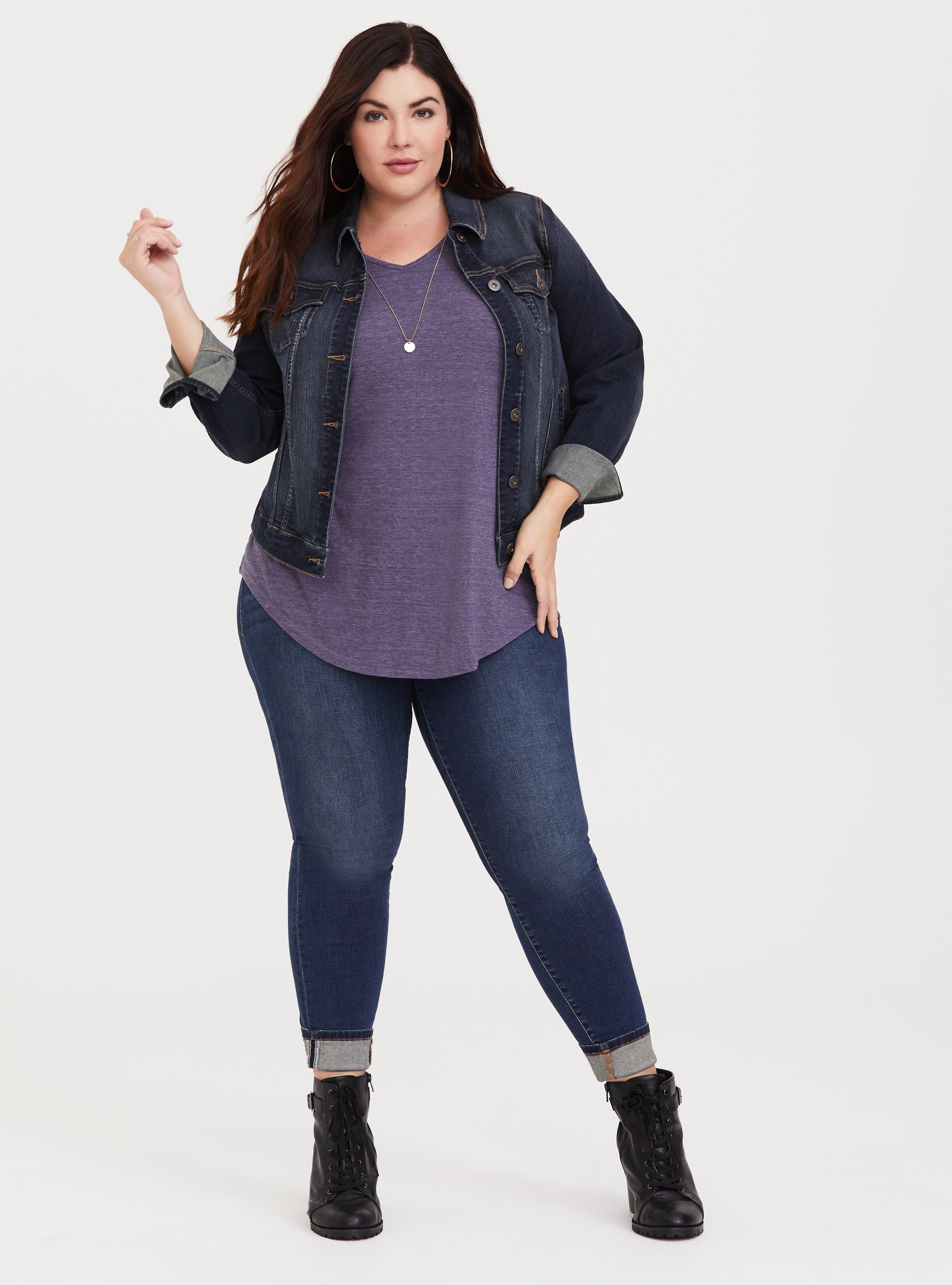 Purple 3/4 Sleeve V-Neck Tee, GREY RETREAT, alternate