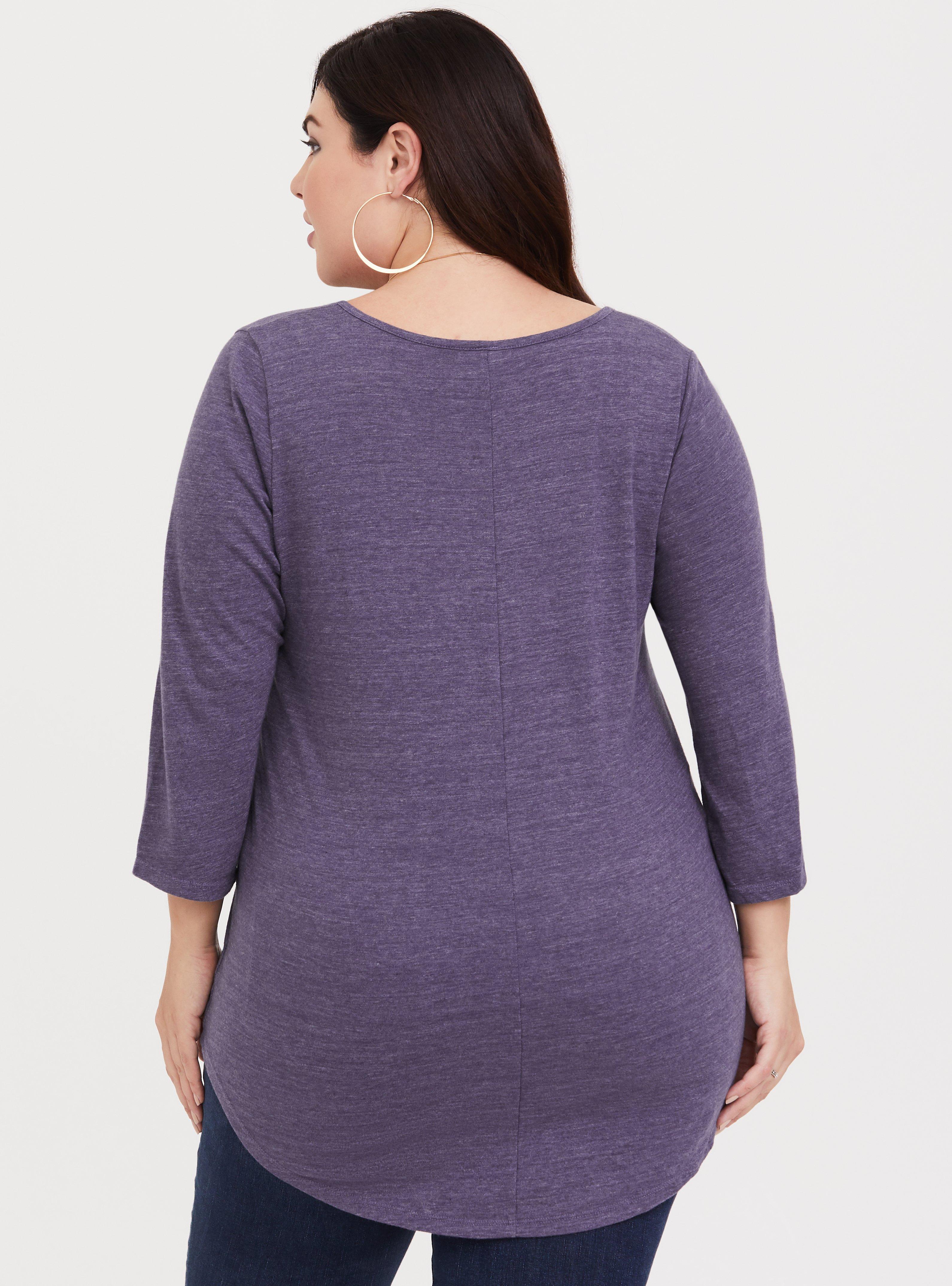 Purple 3/4 Sleeve V-Neck Tee, GREY RETREAT, alternate