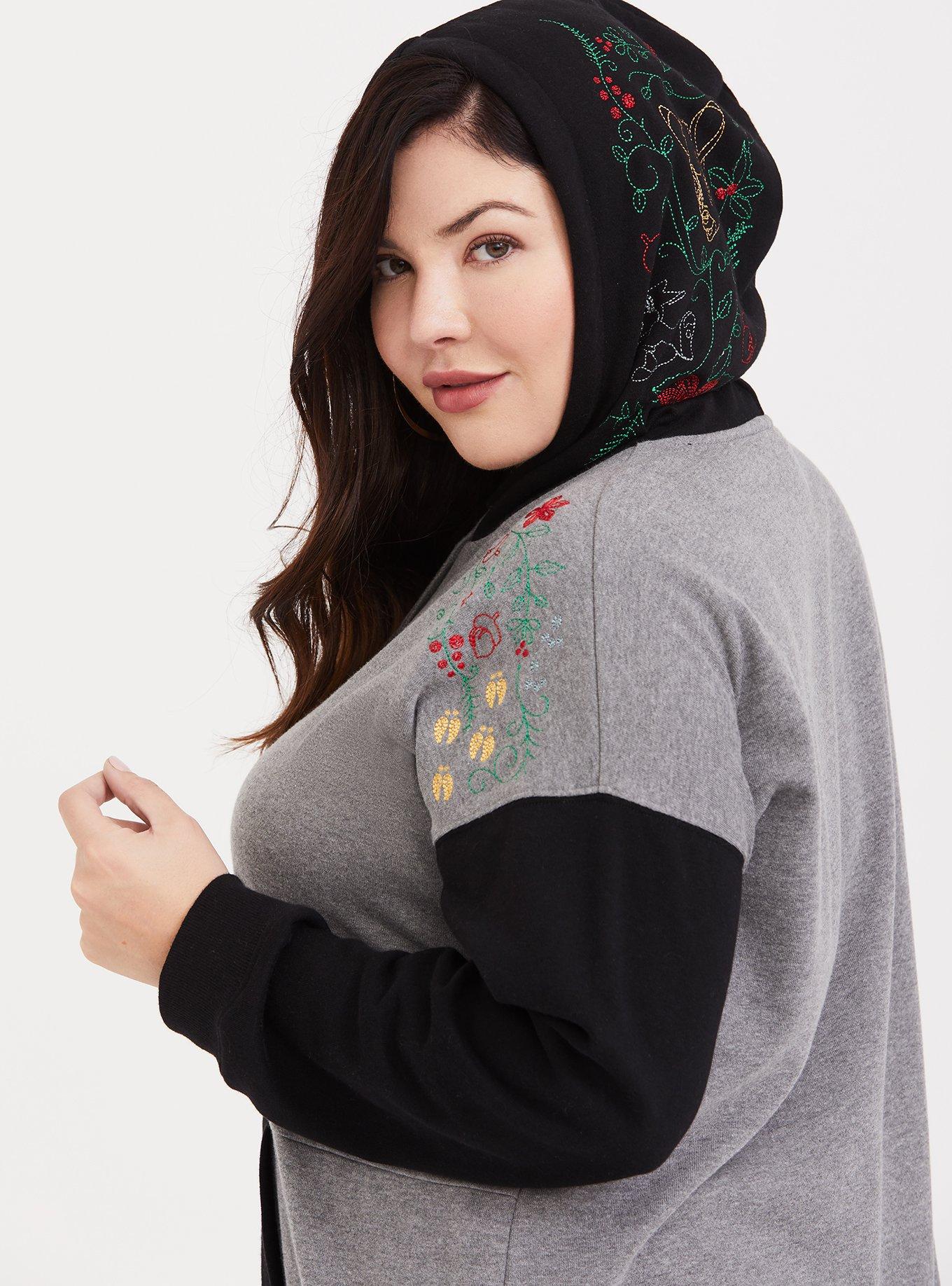 Plus Size Disney Holiday Bambi Embroidered Sweatshirt, GREY, hi-res
