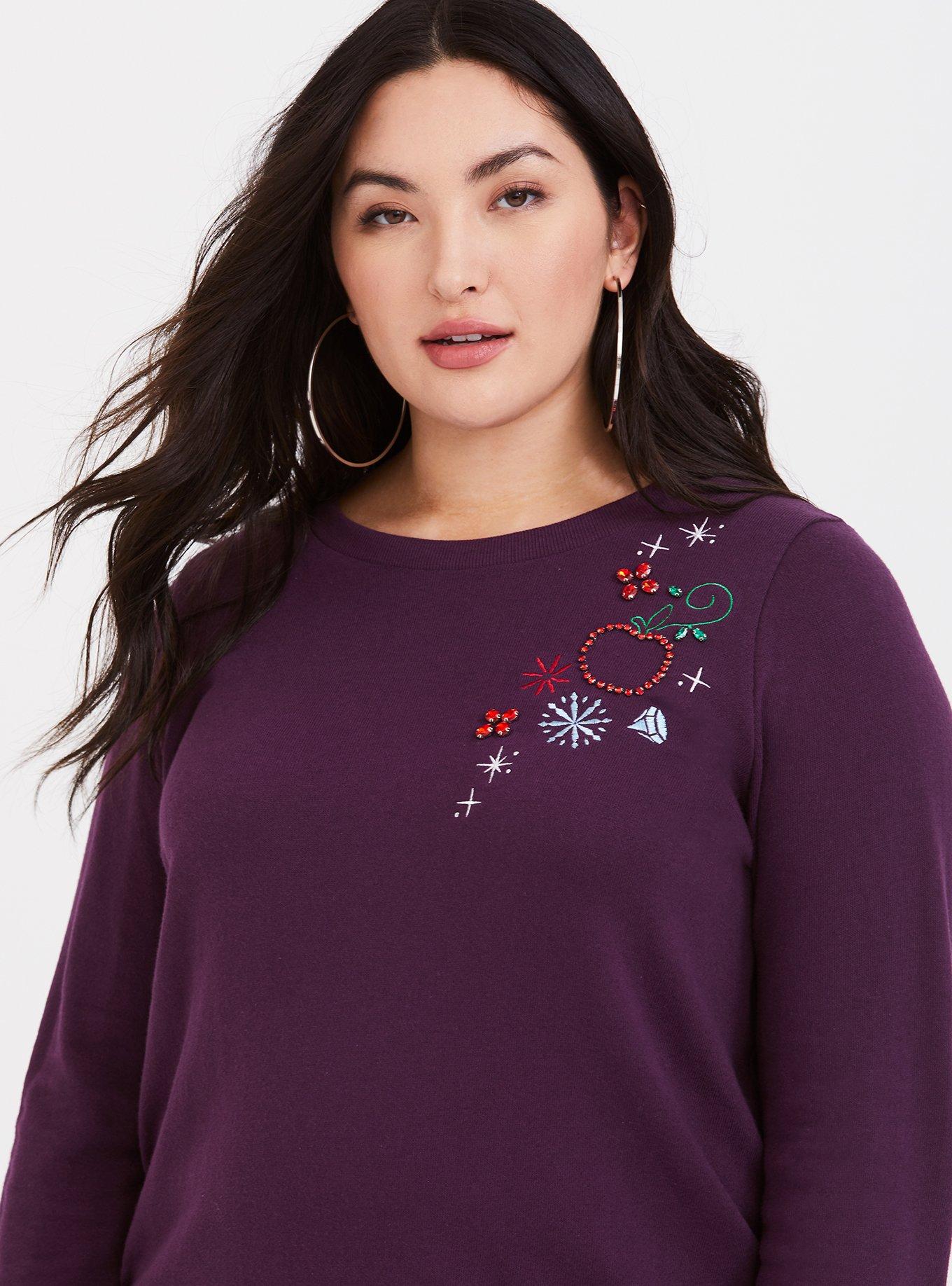 Plus Size Disney Holiday Snow White Embellished Sweatshirt, BURGUNDY, alternate