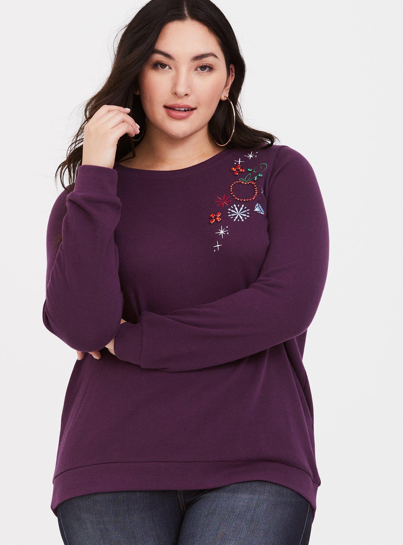 Plus Size Disney Holiday Snow White Embellished Sweatshirt, BURGUNDY, hi-res