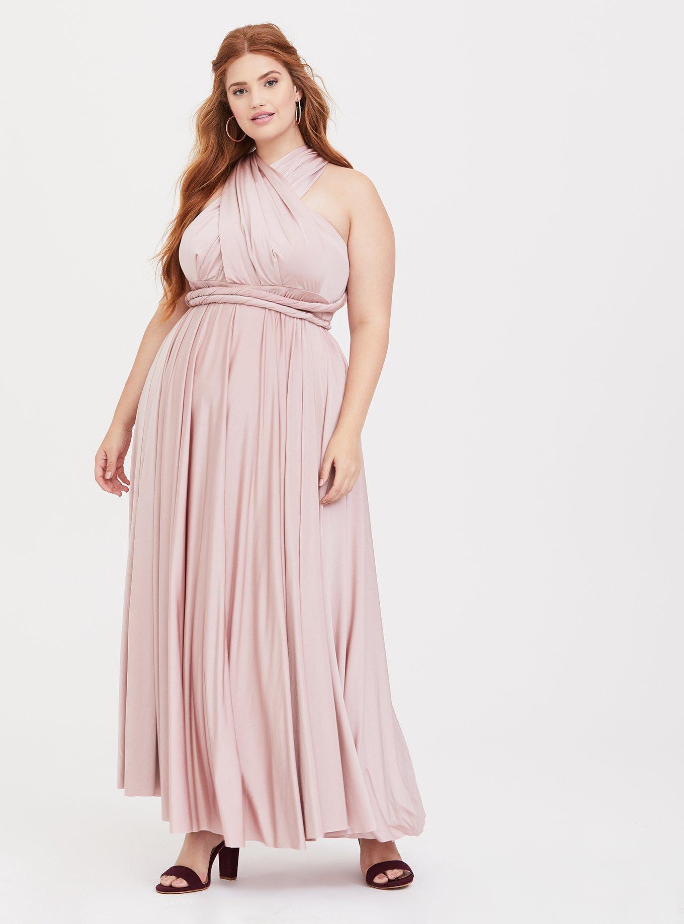 Plus Size - Special Occasion Pink Shiny Knit Convertible Maxi Dress - Torrid