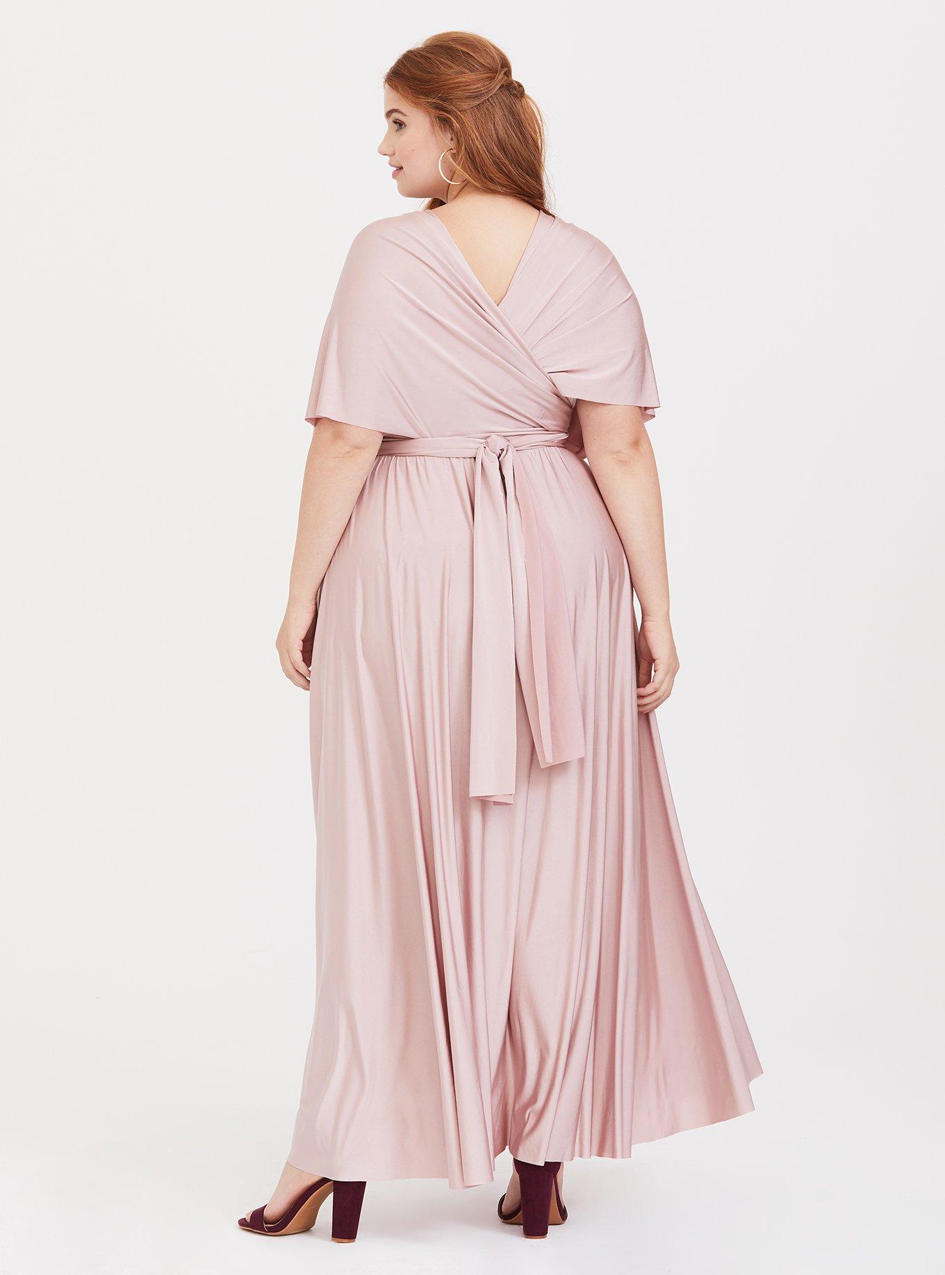 Plus Size - Special Occasion Pink Shiny Knit Convertible Maxi Dress - Torrid