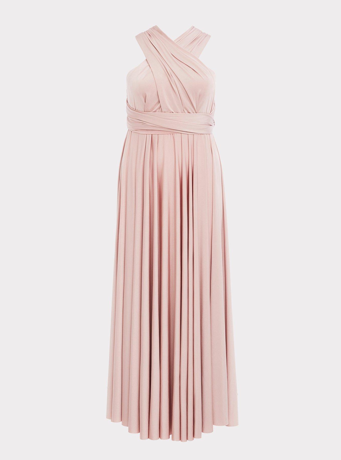 Special Occasion Pink Shiny Knit Convertible Maxi Dress, , hi-res