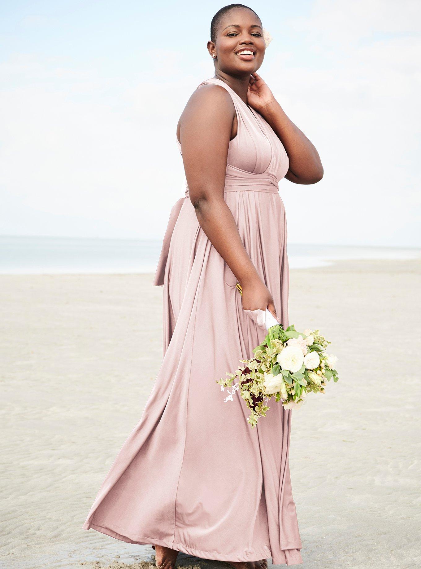 Plus Size - Special Occasion Pink Shiny Knit Convertible Maxi Dress