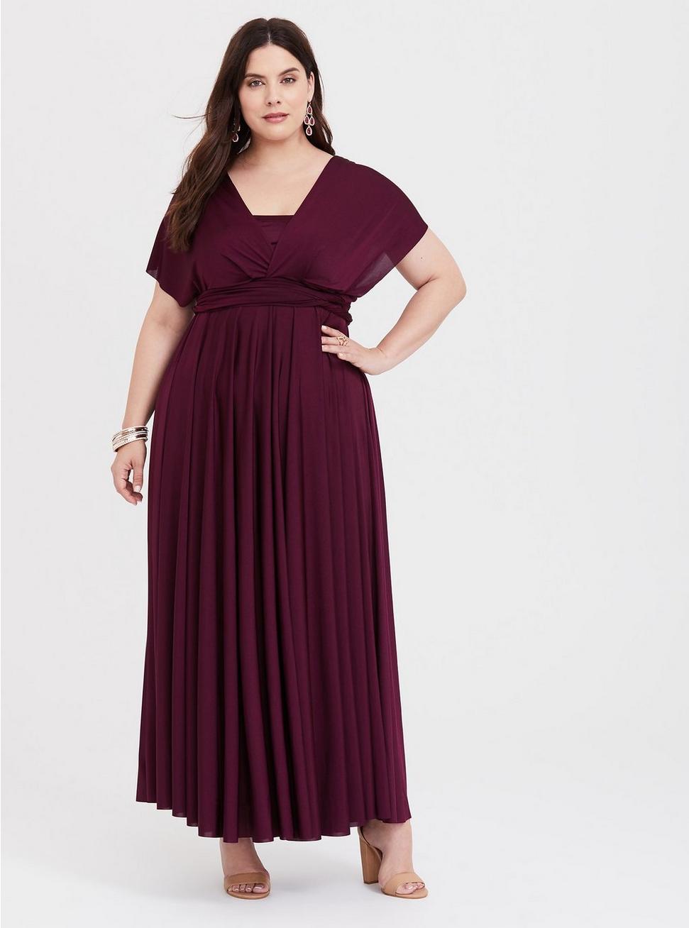 Plus Size - Special Occasion Burgundy Shiny Knit Convertible Maxi Dress ...