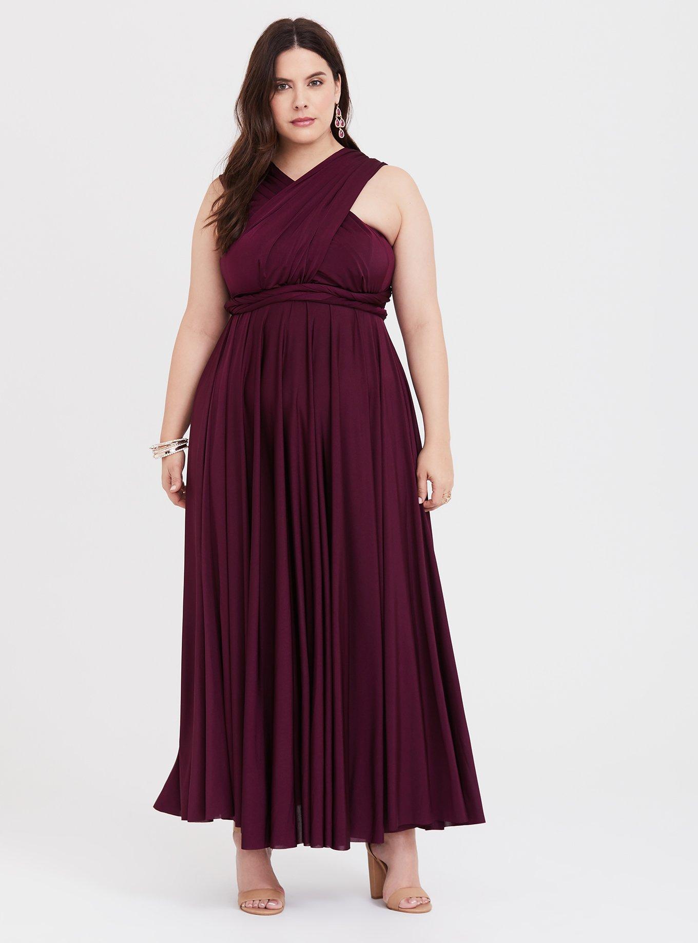 Plus Size - Special Occasion Burgundy Shiny Knit Convertible Maxi Dress -  Torrid