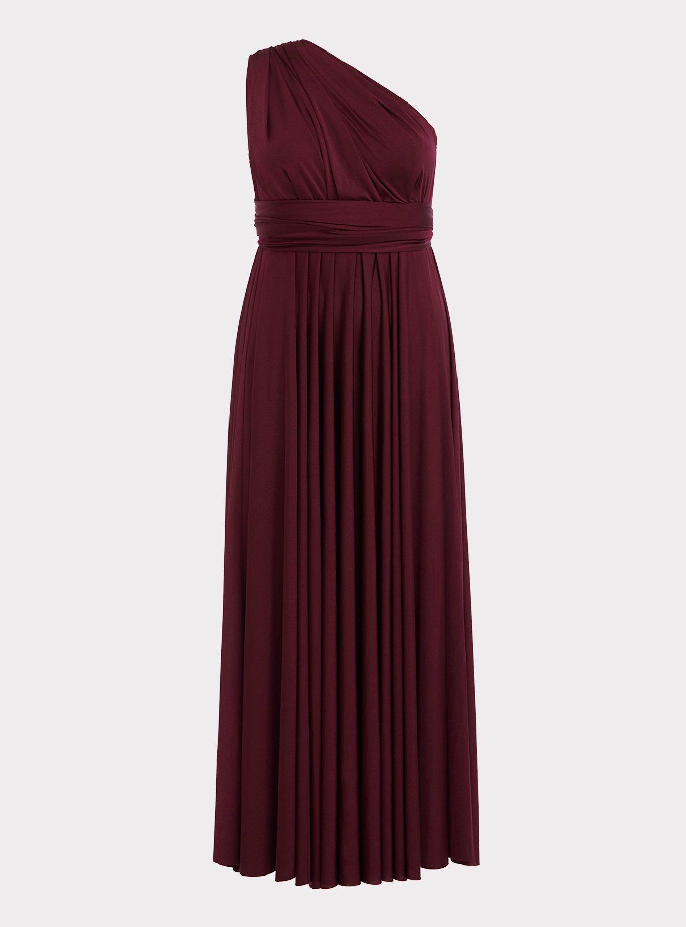 Special Occasion Burgundy Shiny Knit Convertible Maxi Dress, , hi-res