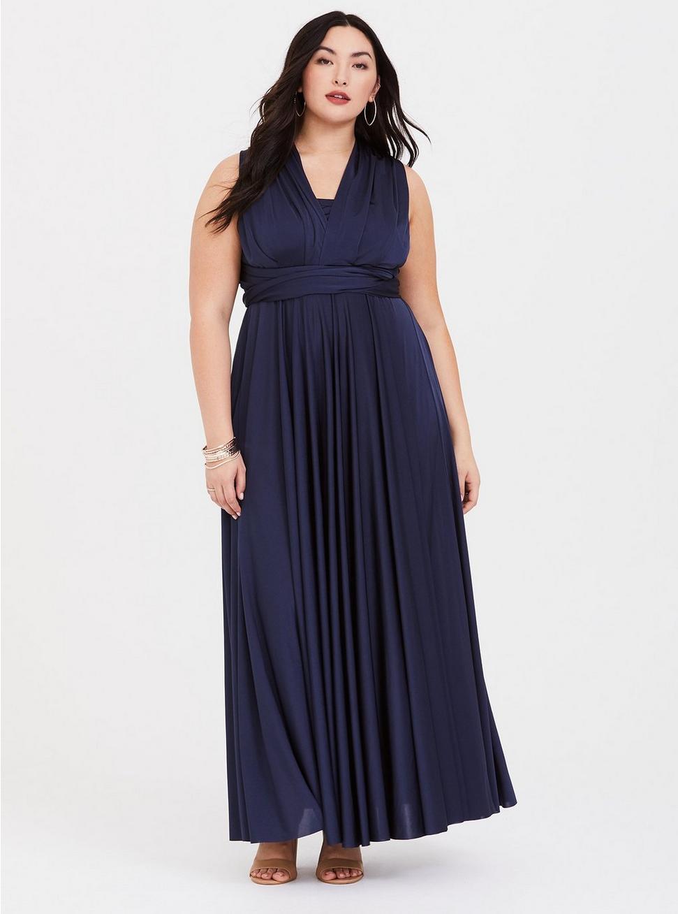 Plus Size - Special Occassion Navy Studio Knit Convertible Maxi Dress ...