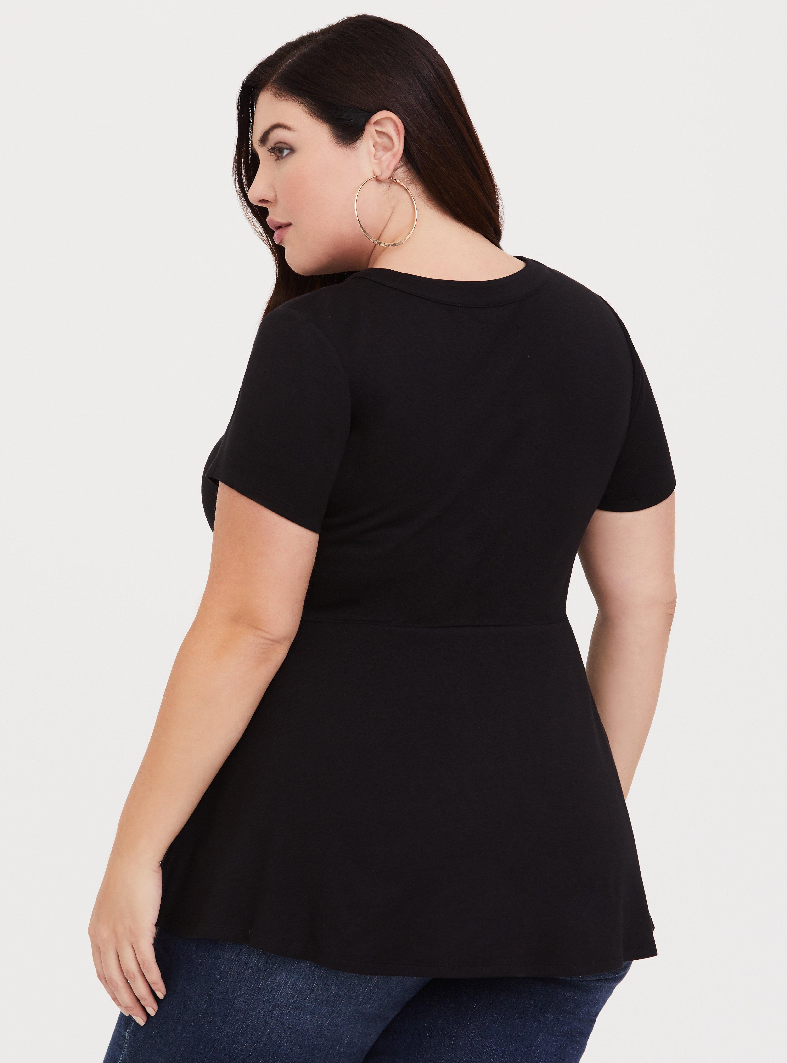 Plus Size - Black Caged Peplum Tee - Torrid