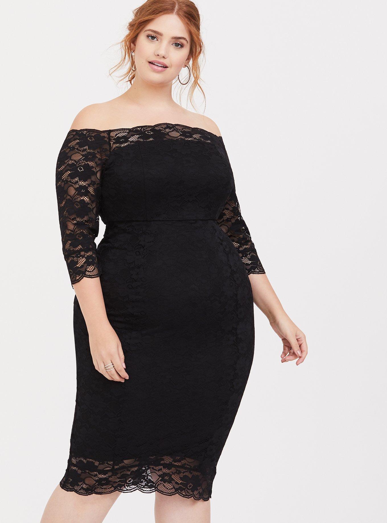 Plus Size - Special Occasion Black Lace Off Shoulder Bodycon Dress - Torrid