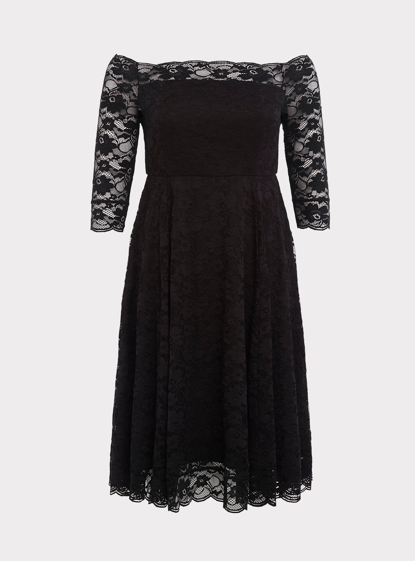 Plus Size - Special Occasion Black Lace Off Shoulder Skater Dress - Torrid