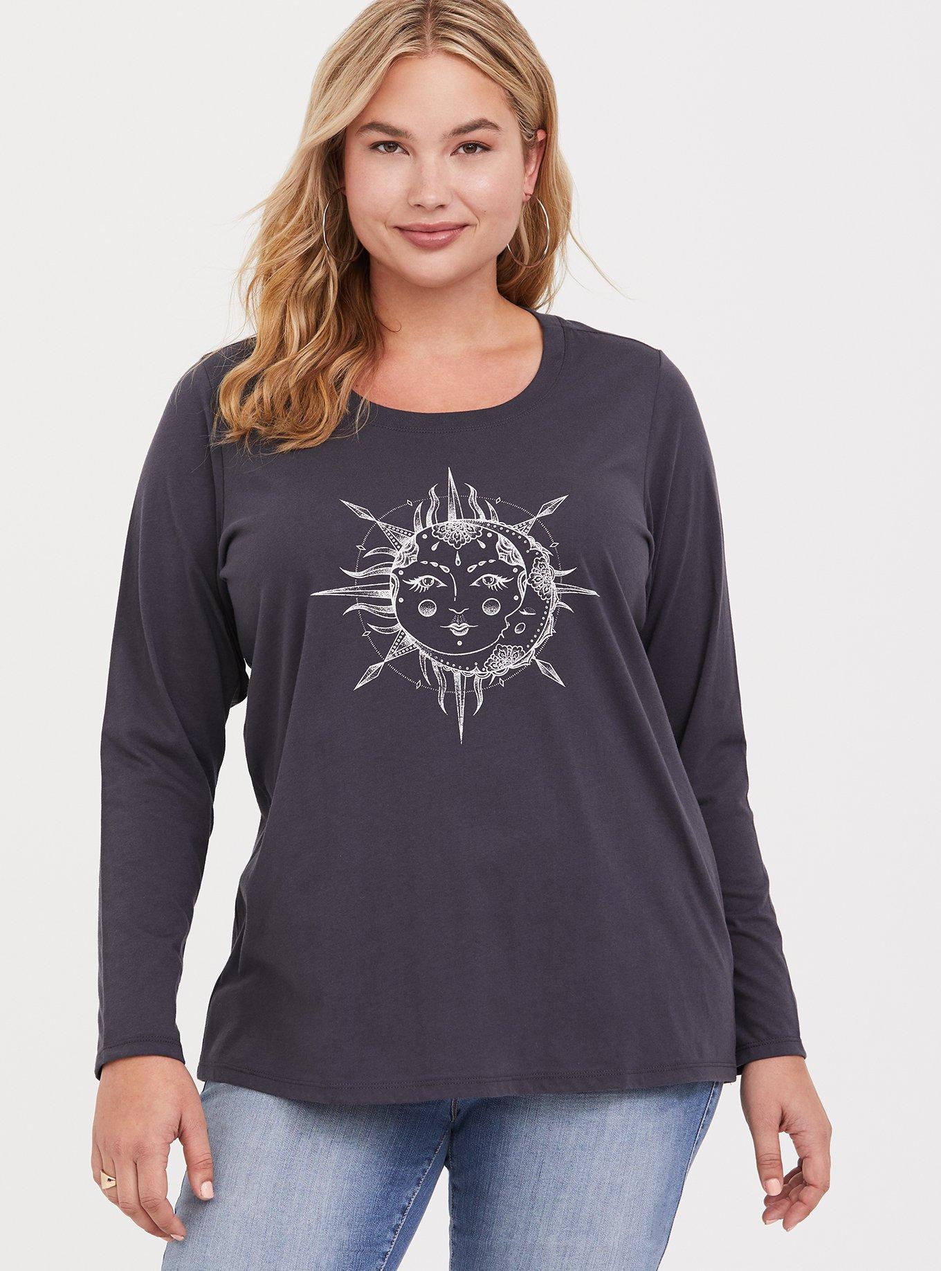 Plus Size - Slate Grey Sun & Moon Long Sleeve Slim Fit Crew Tee - Torrid