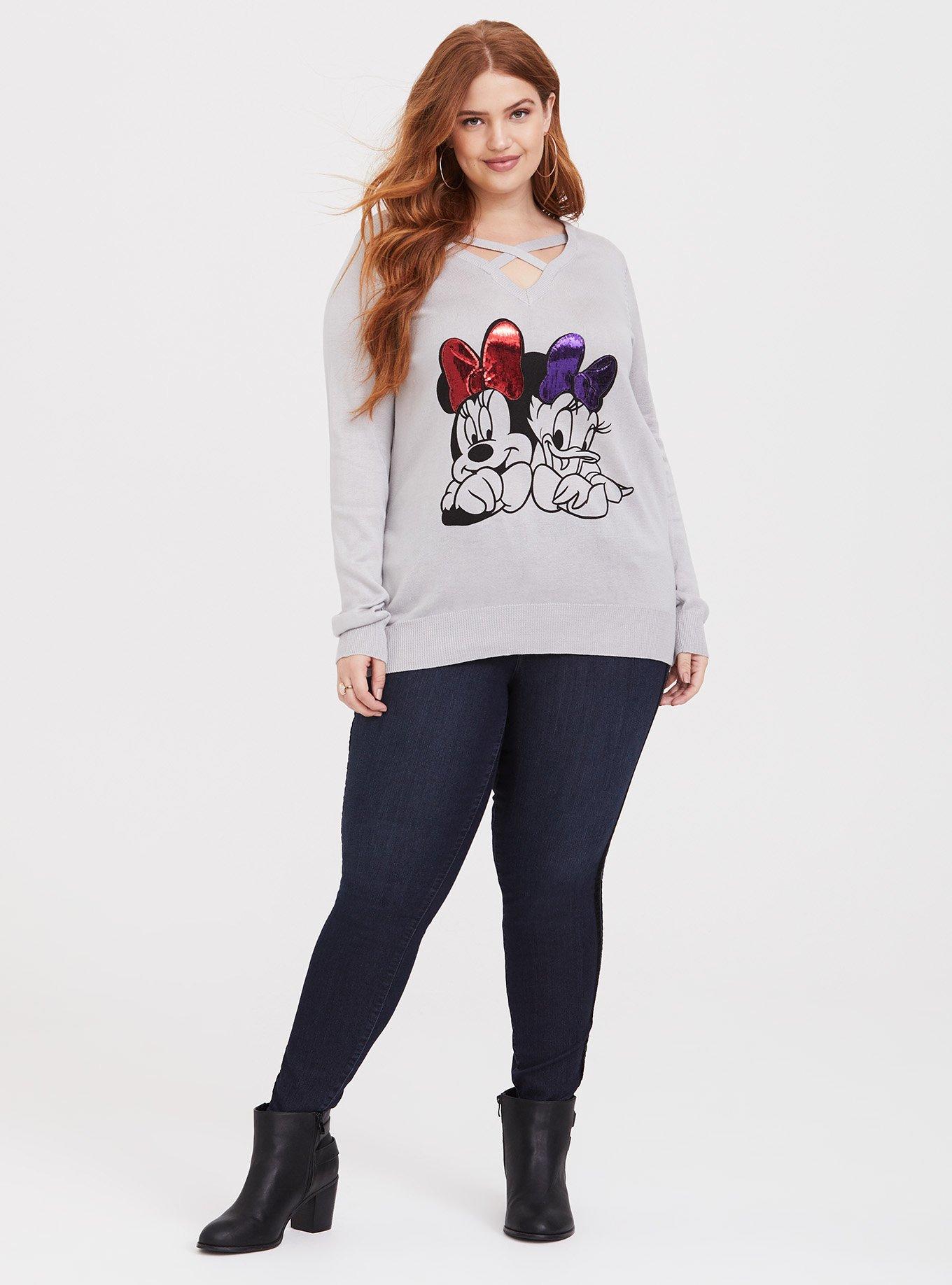 Plus Size Disney Minnie and Daisy Strappy Pullover Sweater, IVORY, alternate