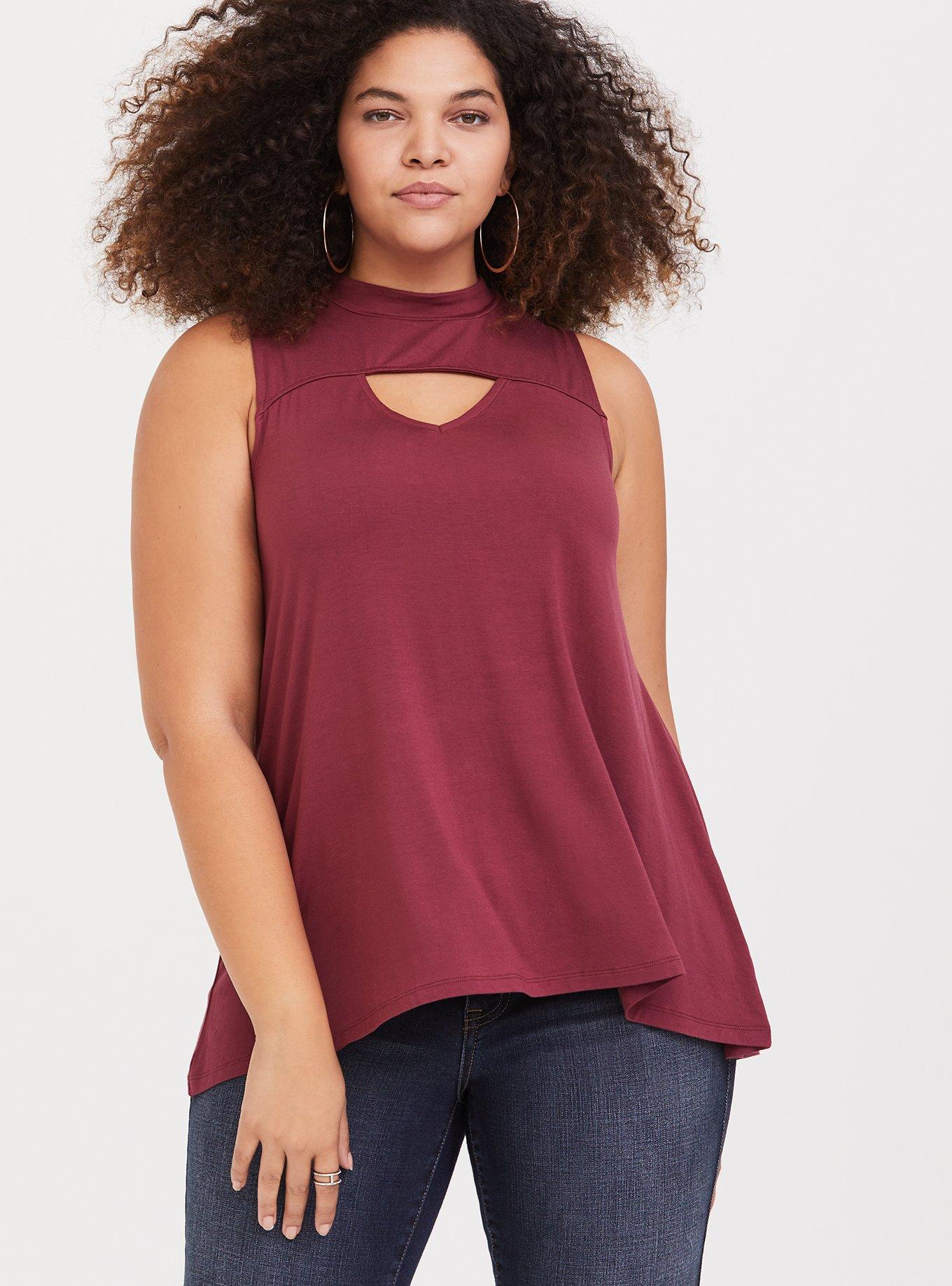 Plus Size - Super Soft Burgundy Keyhole Tank - Torrid