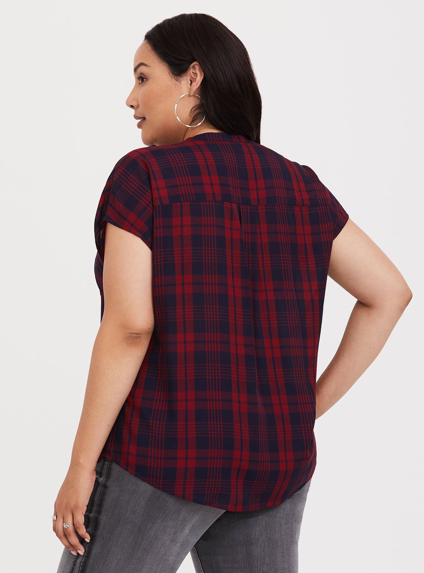 Plus Size Red Plaid Dolman Blouse, MULTI, alternate