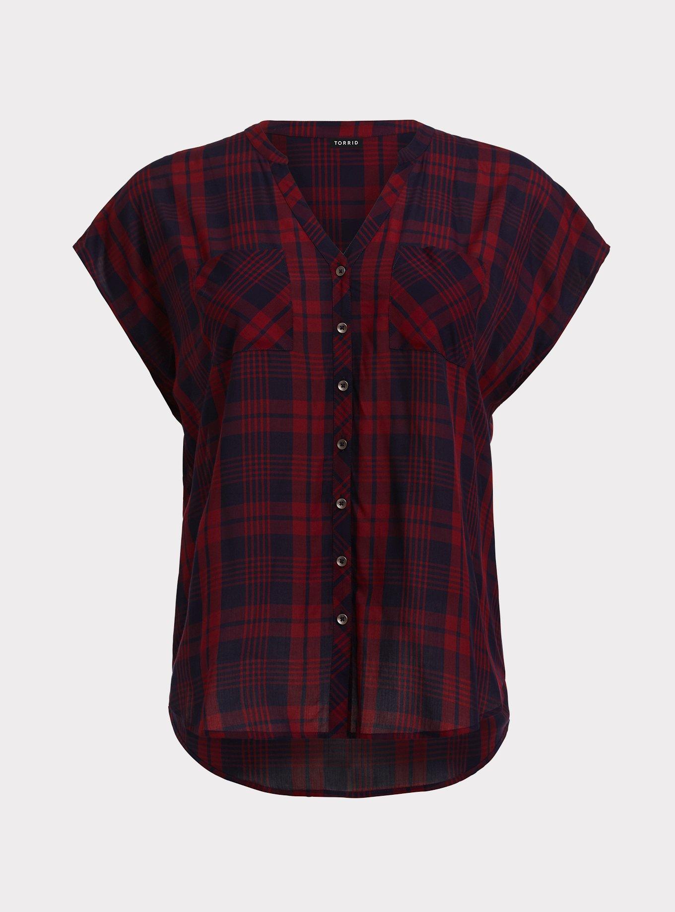 Plus Size Red Plaid Dolman Blouse, MULTI, hi-res