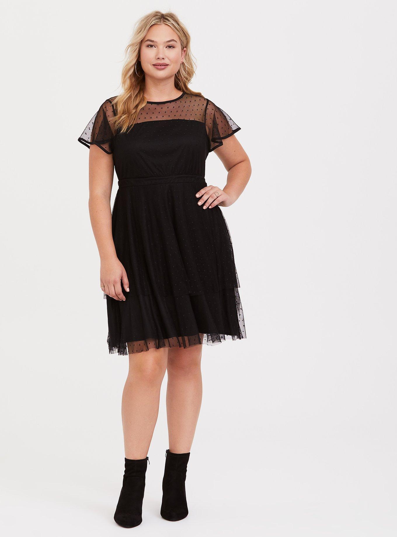 Black Illusion Mesh Skater Dress, , alternate
