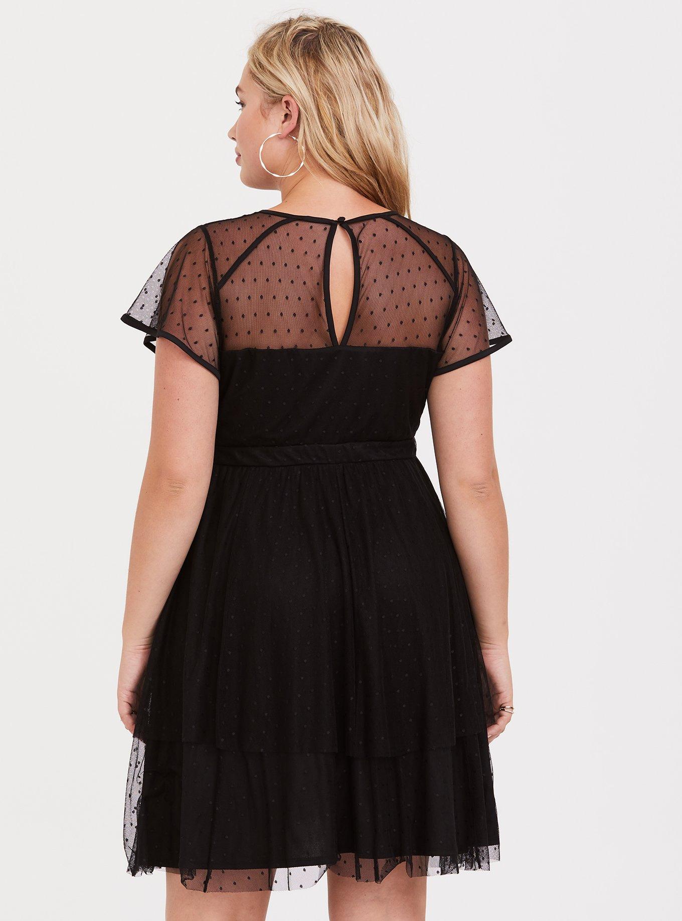 Black Illusion Mesh Skater Dress, , alternate