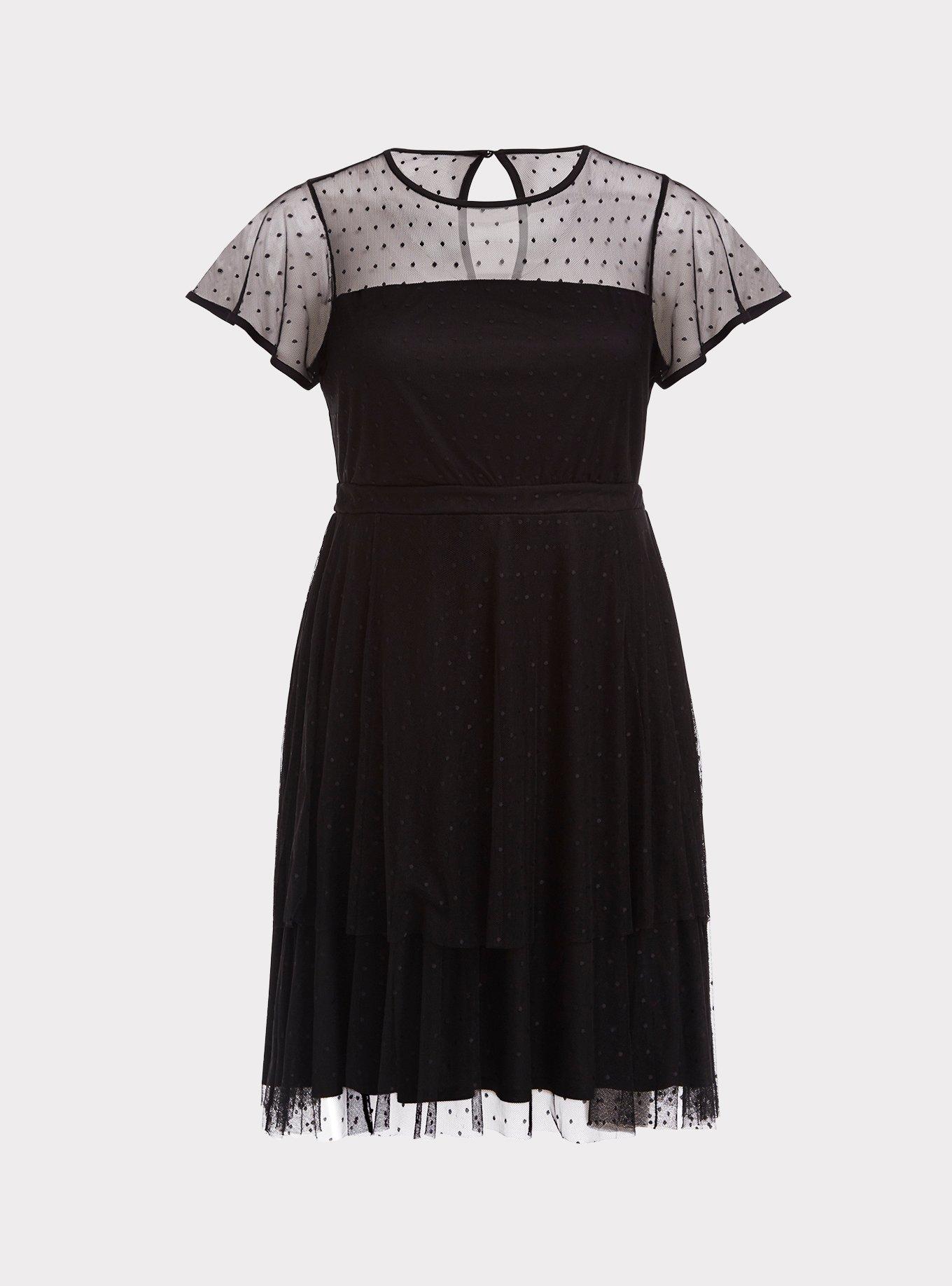 Black Illusion Mesh Skater Dress, , hi-res