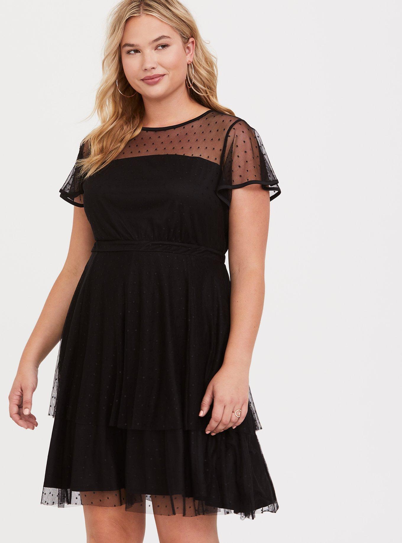 Black Illusion Mesh Skater Dress, , hi-res