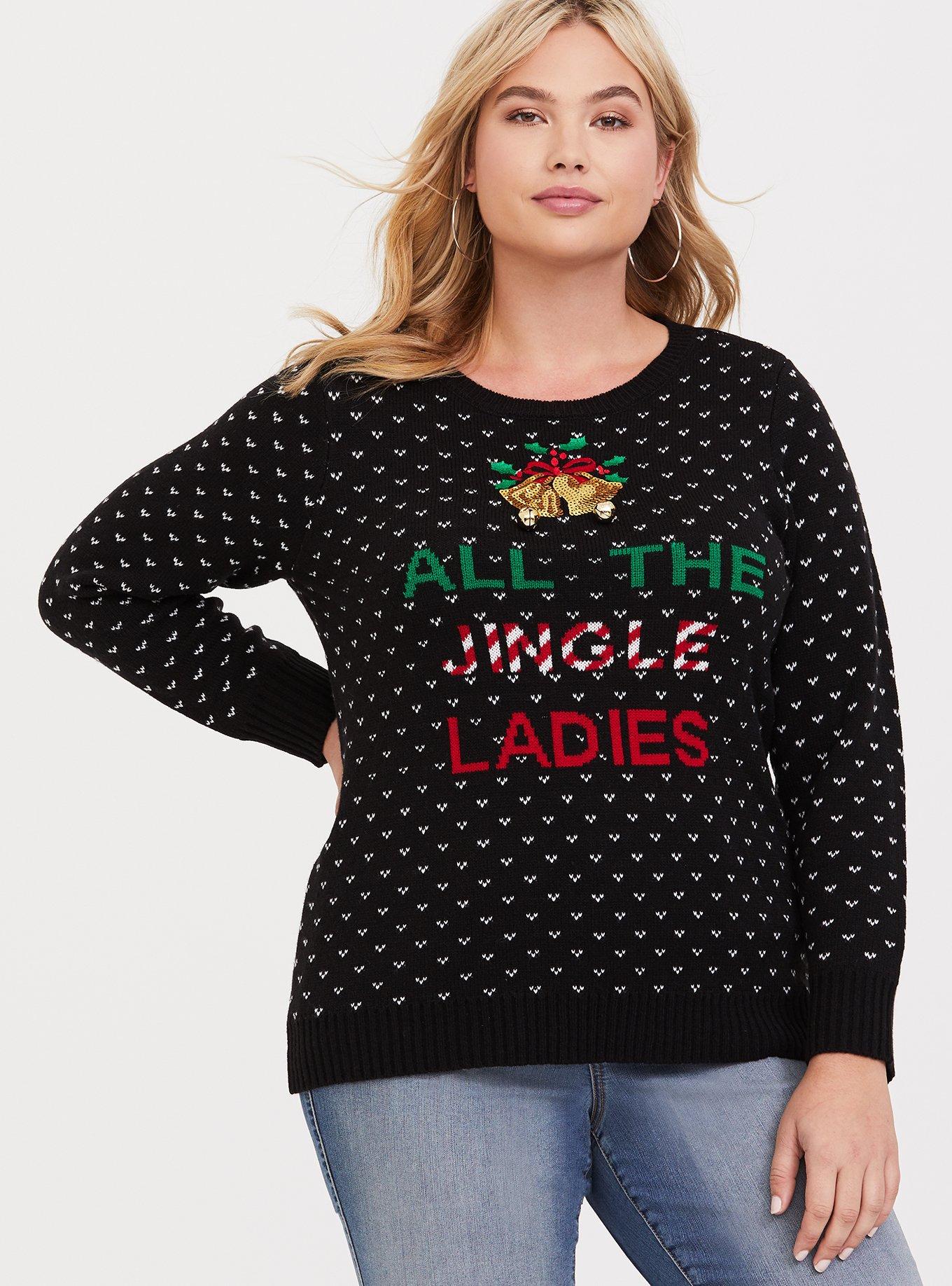 Black Jingle Ladies Pullover, , hi-res