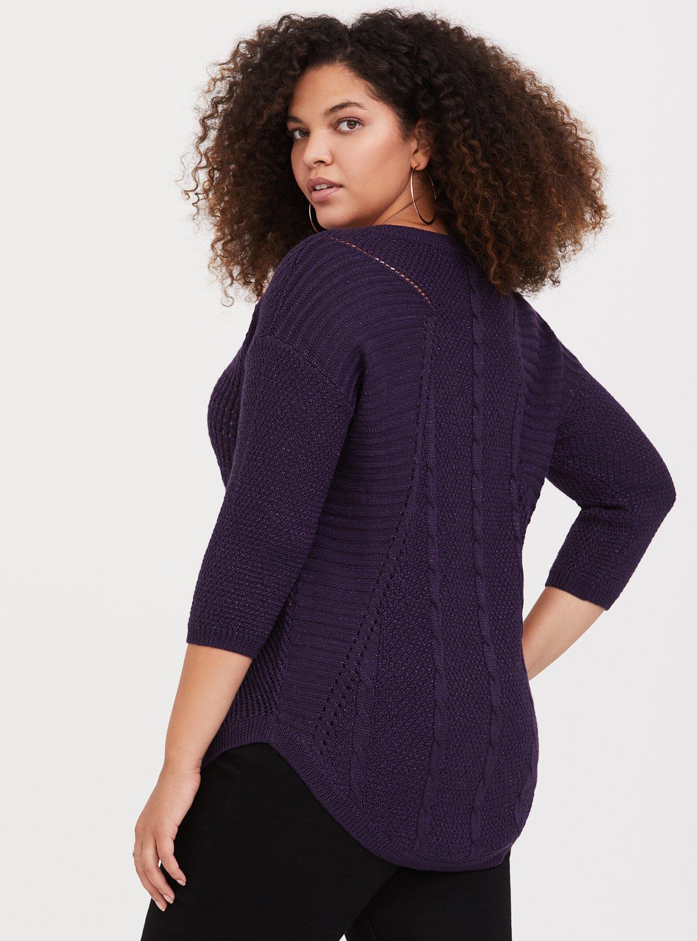 Plus Size - Purple Lurex Pointelle Tunic Sweater - Torrid
