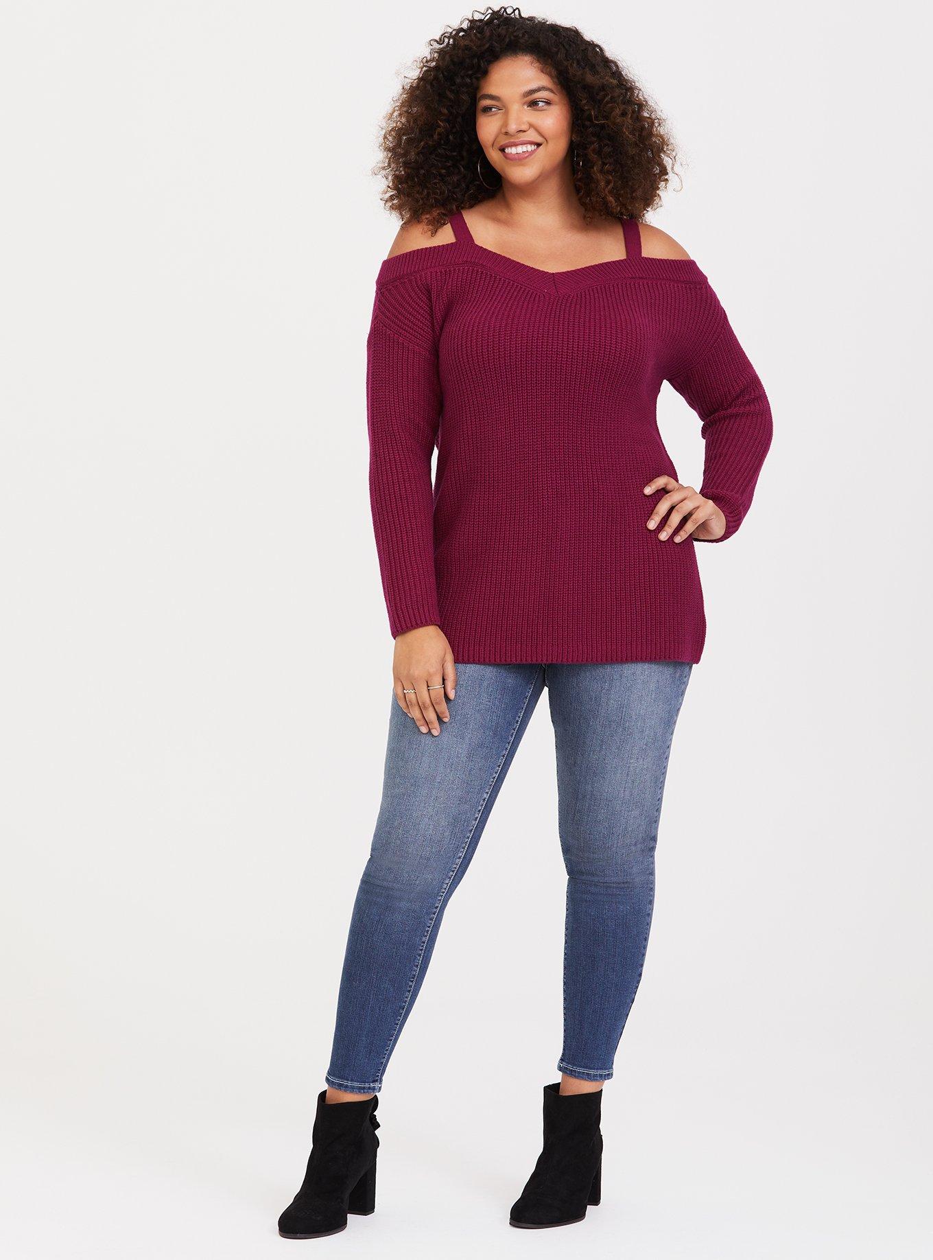 Plus size 2025 cold shoulder jumper