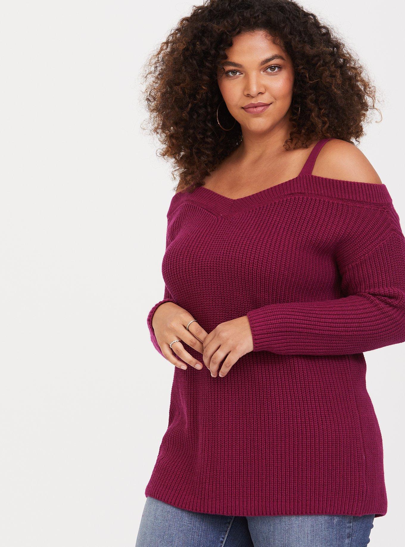 Plus Size - Burgundy Cold Shoulder Jersey Knit Top - Torrid