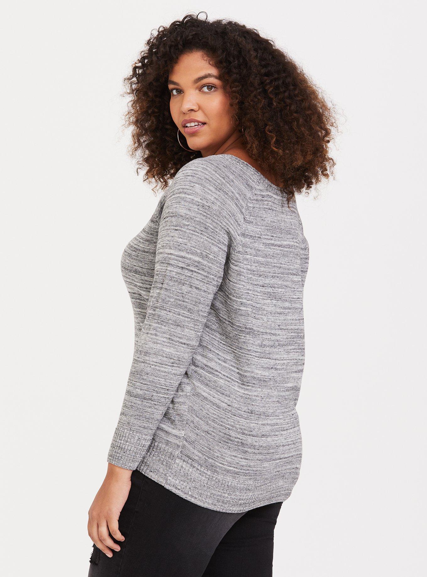 Plus Size - Grey Marled Embellished Pullover Sweater - Torrid
