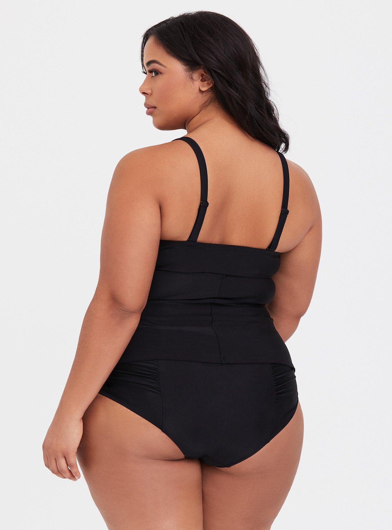 Plus Size Wireless Lattice Front Fitted Tankini, , alternate
